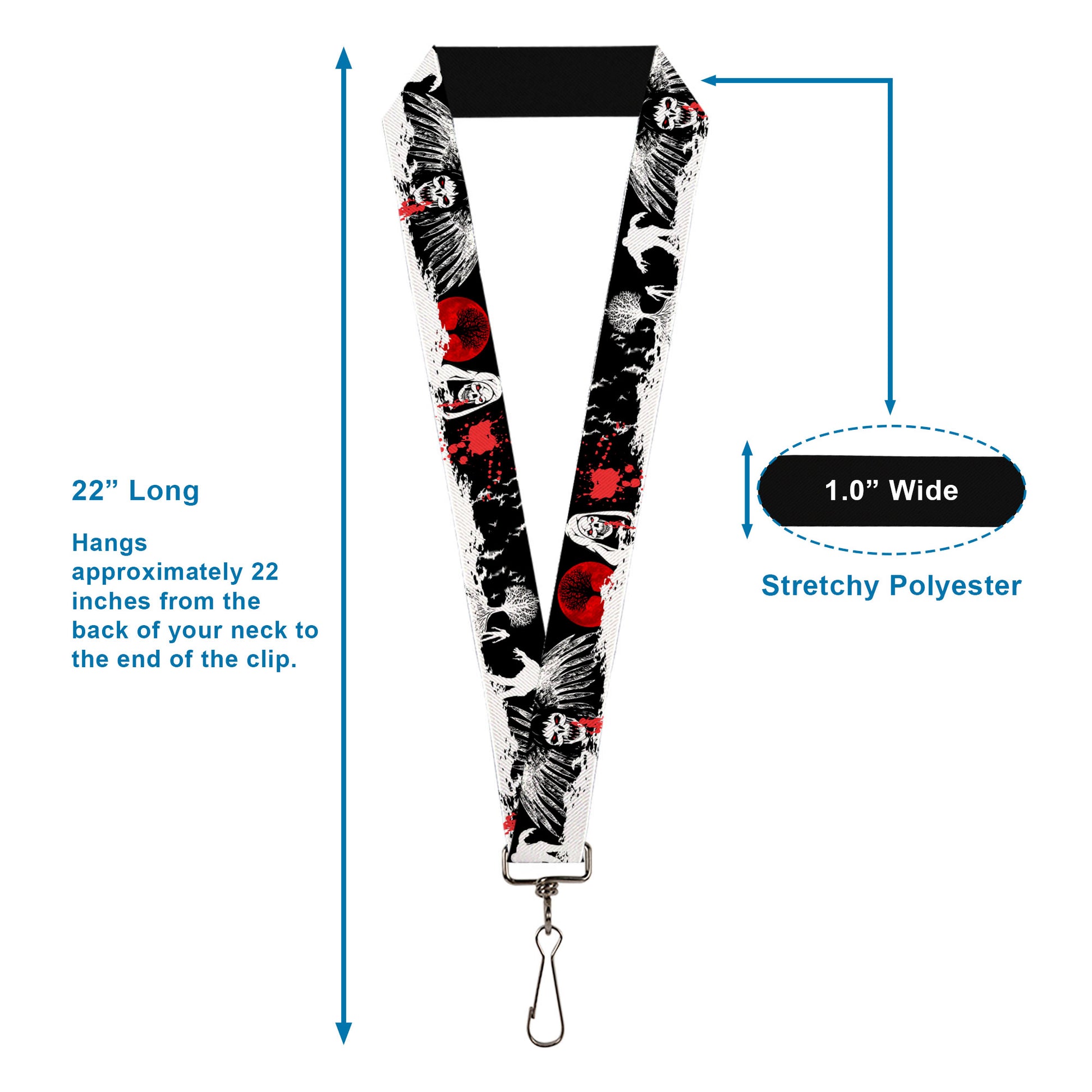 Lanyard - 1.0" - Fright Night Black White Red Lanyards Buckle-Down