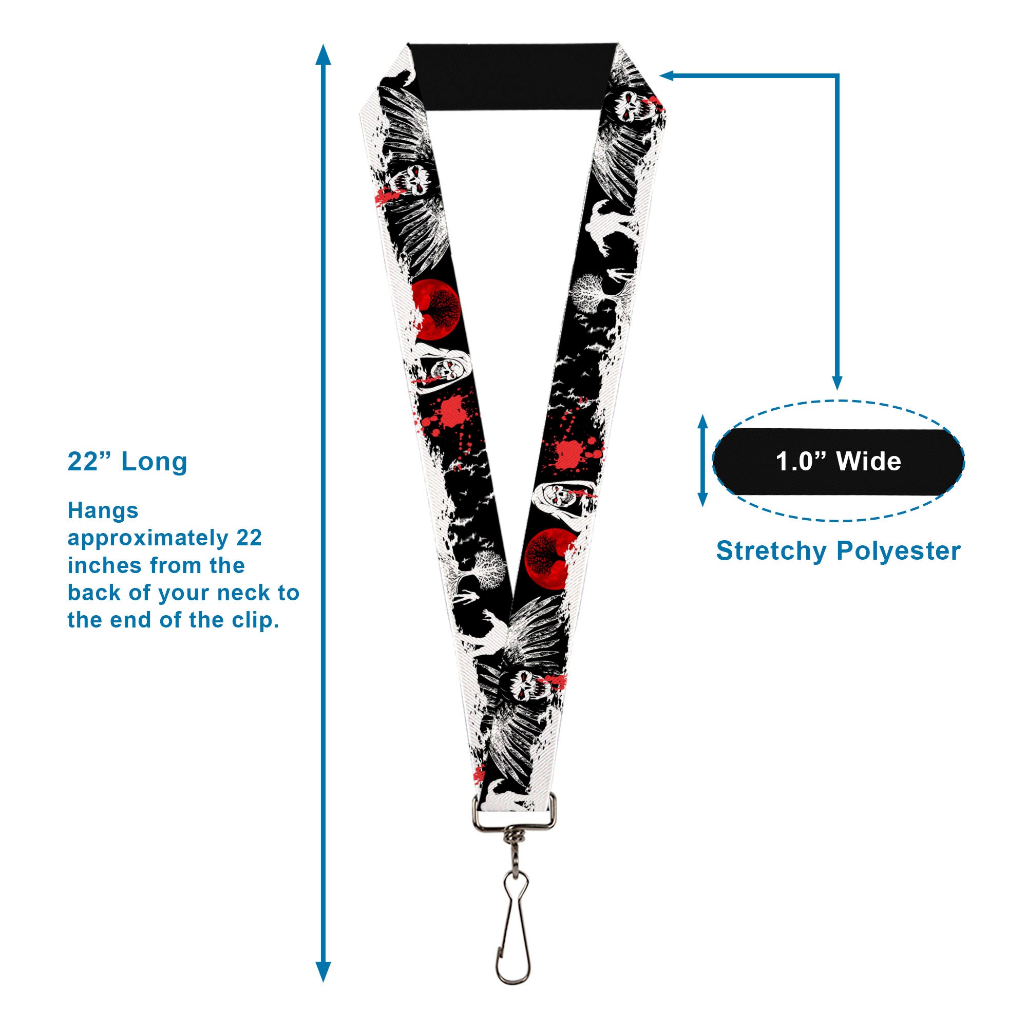 Lanyard - 1.0" - Fright Night Black White Red Lanyards Buckle-Down