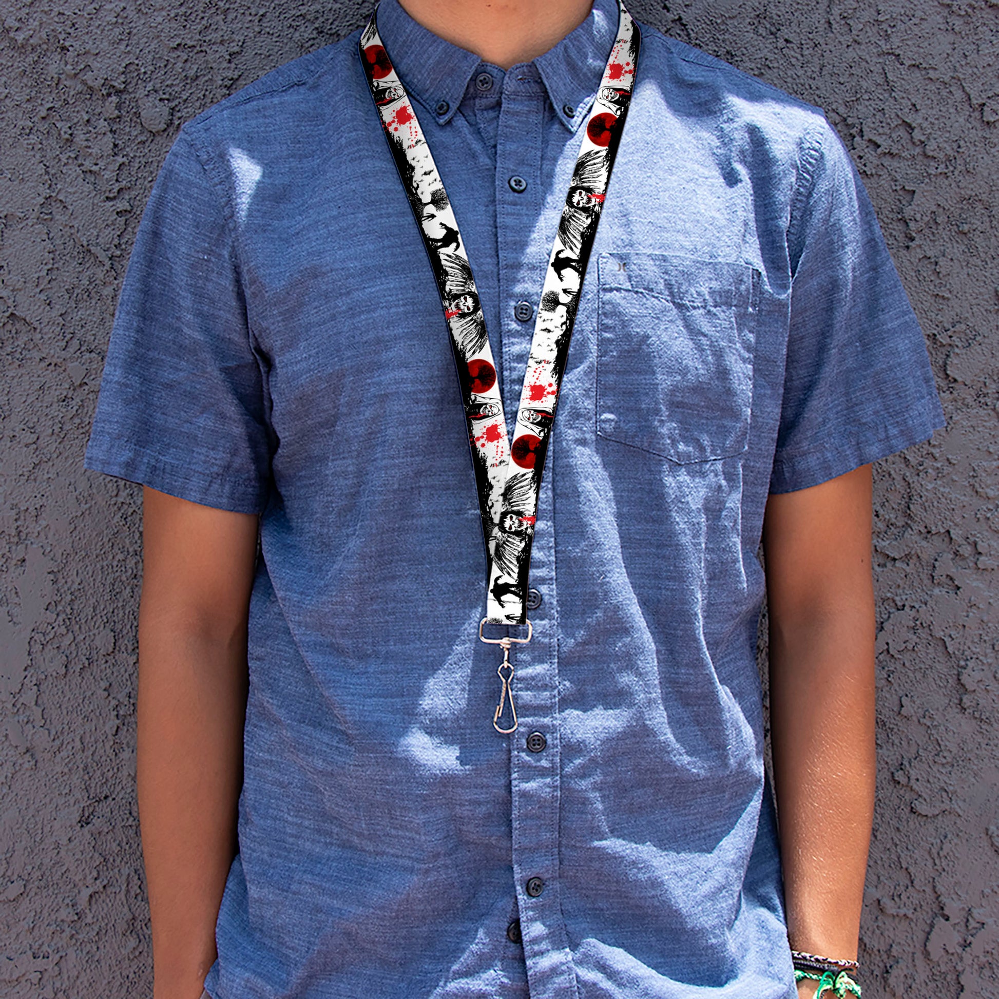 Lanyard - 1.0" - Fright Night White Black Red Lanyards Buckle-Down