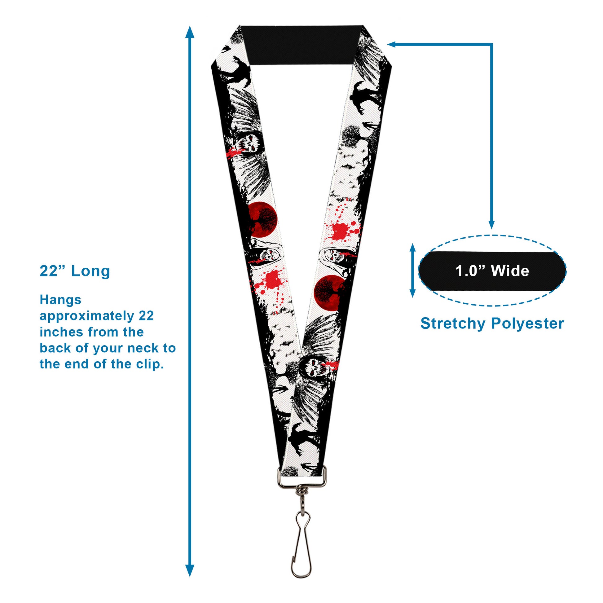 Lanyard - 1.0" - Fright Night White Black Red Lanyards Buckle-Down
