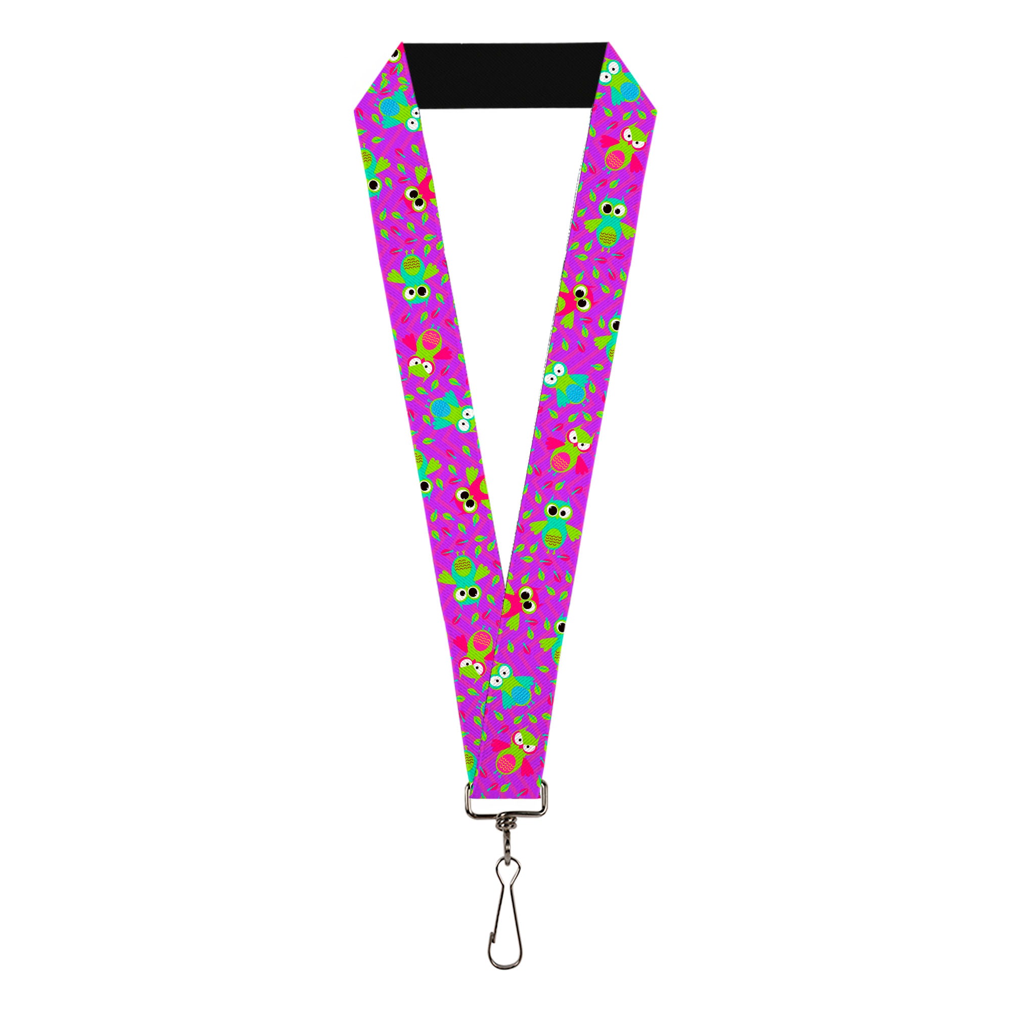 Lanyard - 1.0" - Flying Owls w Leaves Purple Multi Color Lanyards Buckle-Down