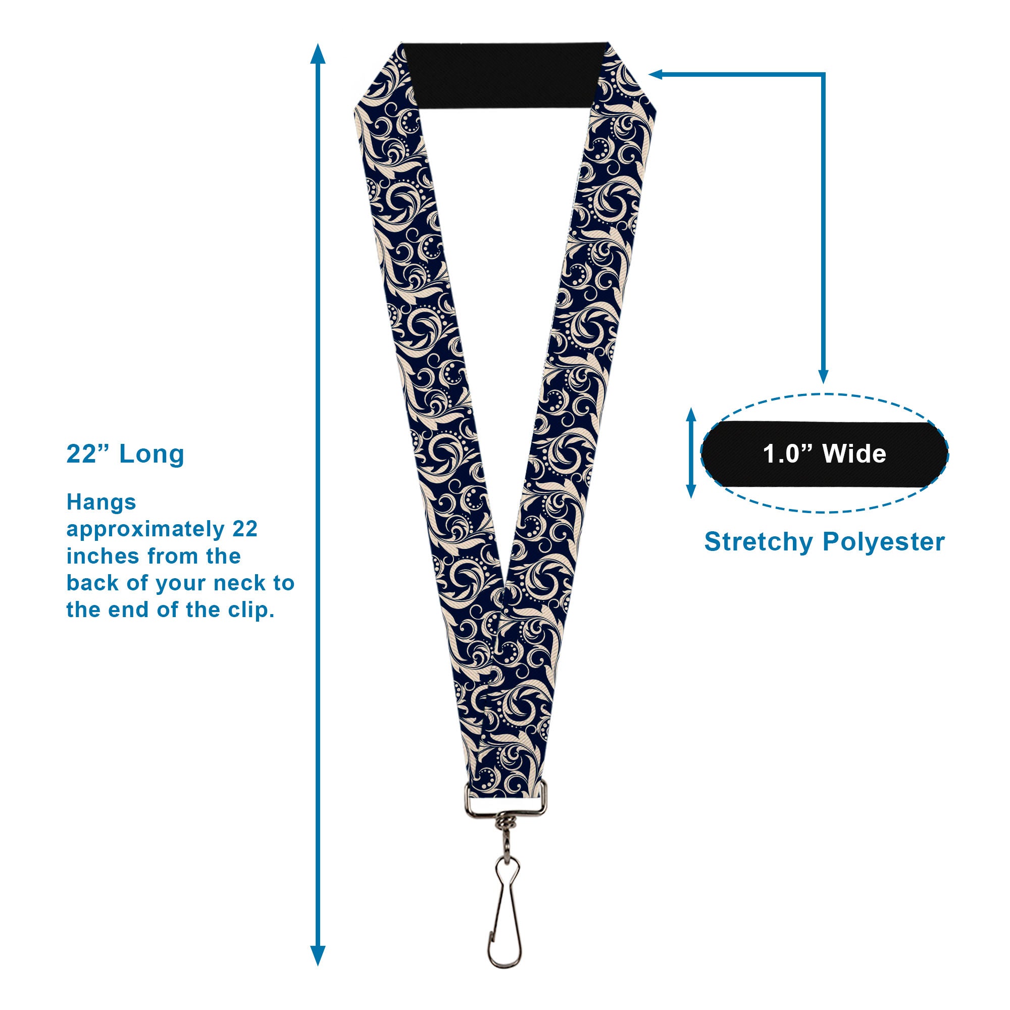 Lanyard - 1.0" - Filigree Navy Khaki Lanyards Buckle-Down