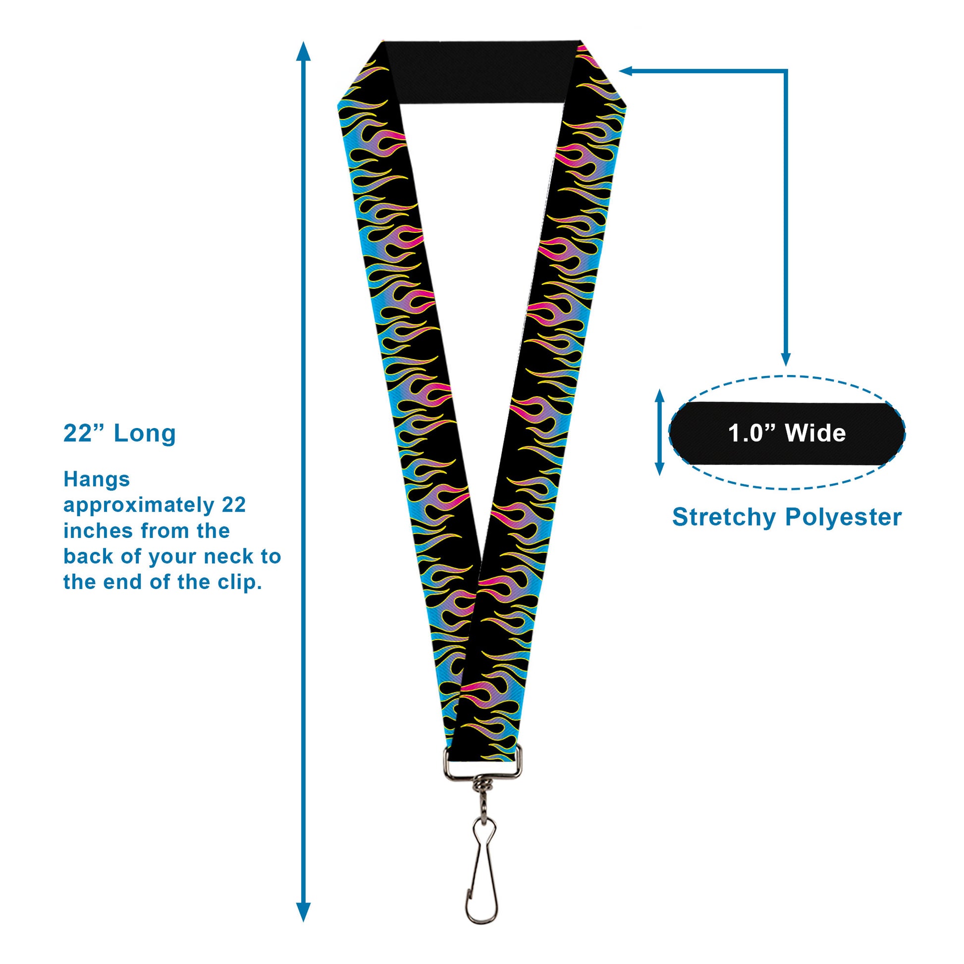 Lanyard - 1.0" - Flames Black Blue Pink Lanyards Buckle-Down