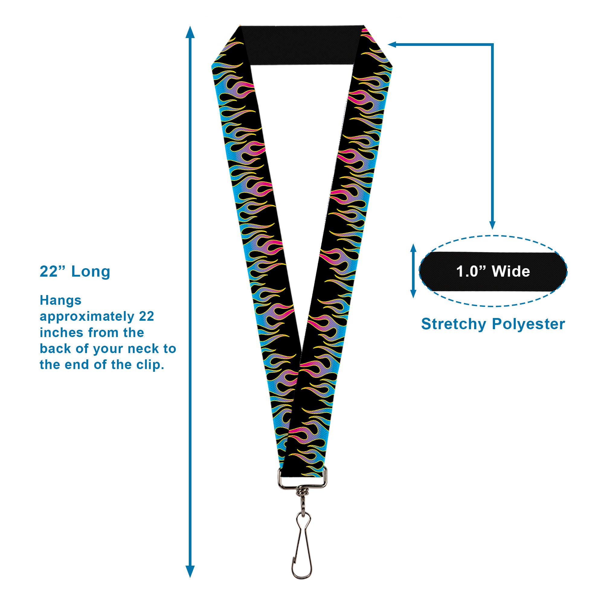 Lanyard - 1.0" - Flames Black Blue Pink Lanyards Buckle-Down