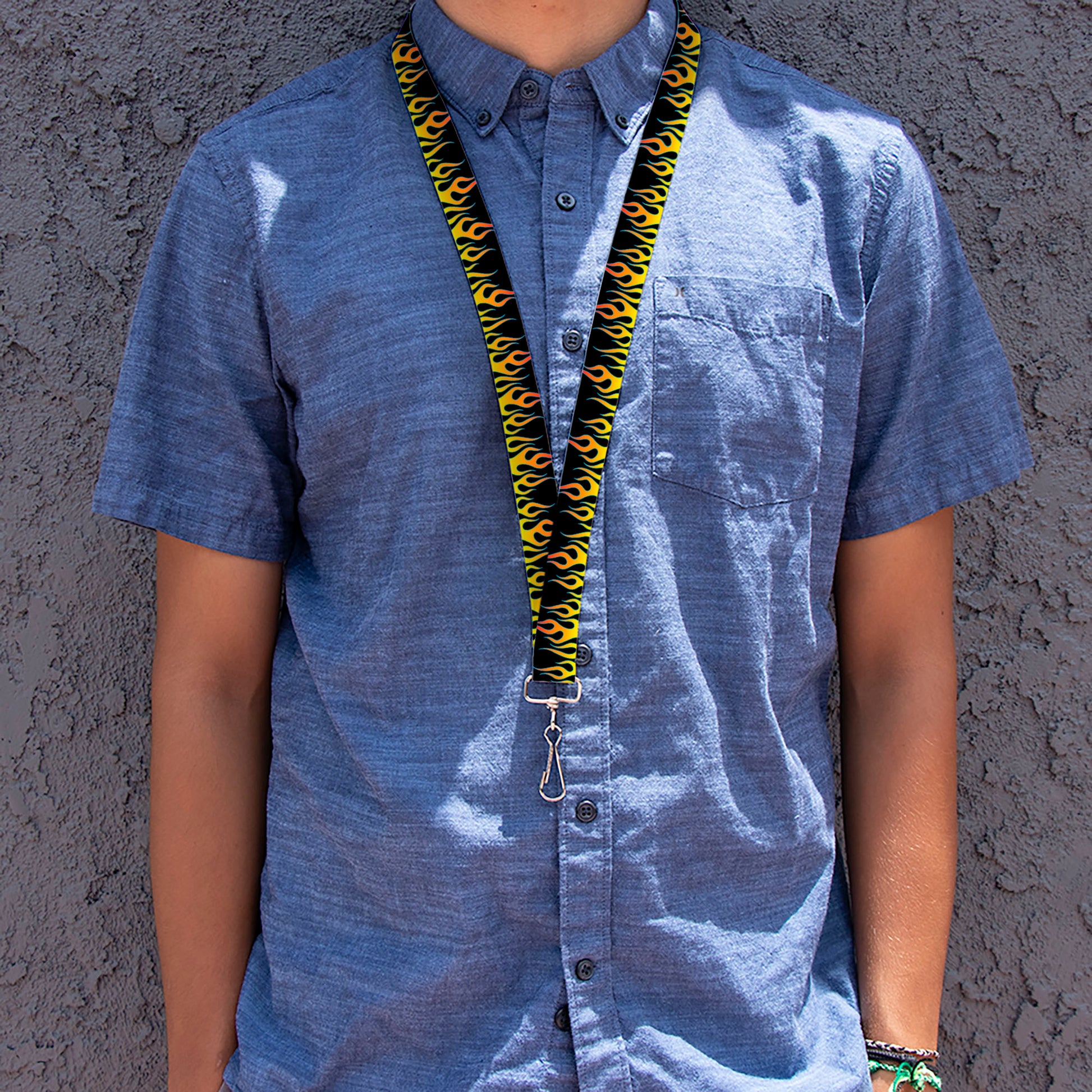 Lanyard - 1.0" - Flames Black Yellow Orange Lanyards Buckle-Down
