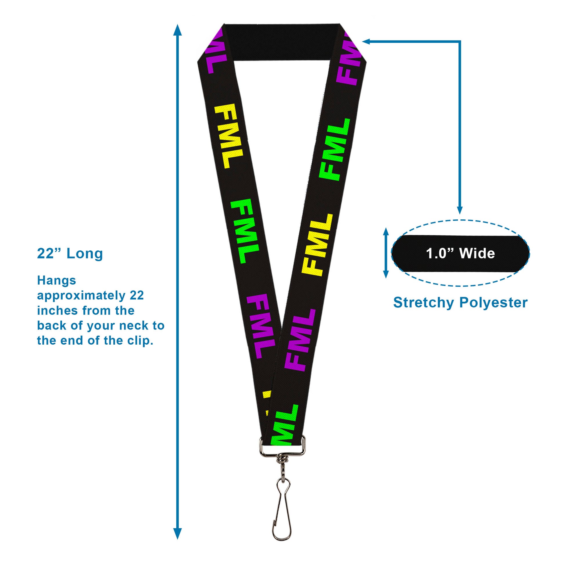 Buckle-Down Lanyard - FML Black/Yellow/Green/Purple Lanyards Buckle-Down