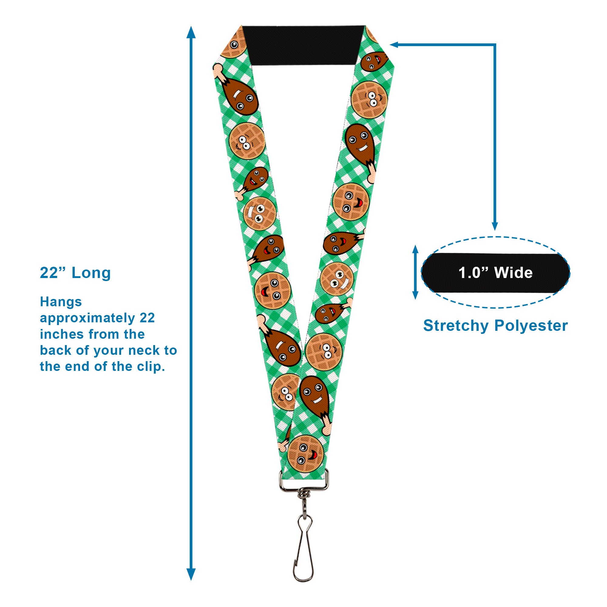 Lanyard - 1.0" - Fried Chicken & Waffles Plaid White Green Lanyards Buckle-Down