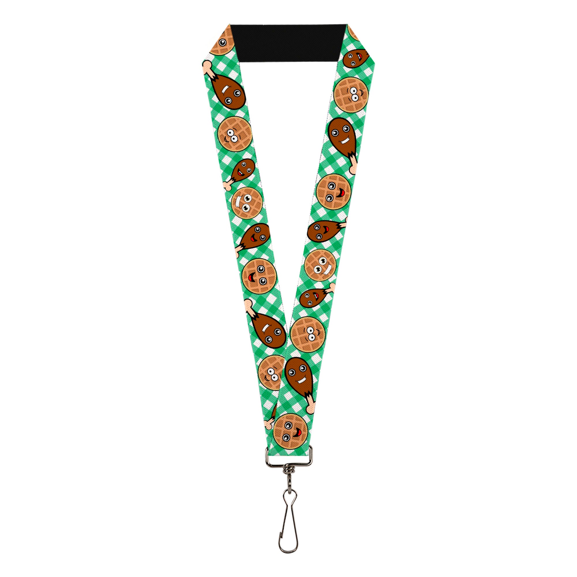 Lanyard - 1.0" - Fried Chicken & Waffles Plaid White Green Lanyards Buckle-Down