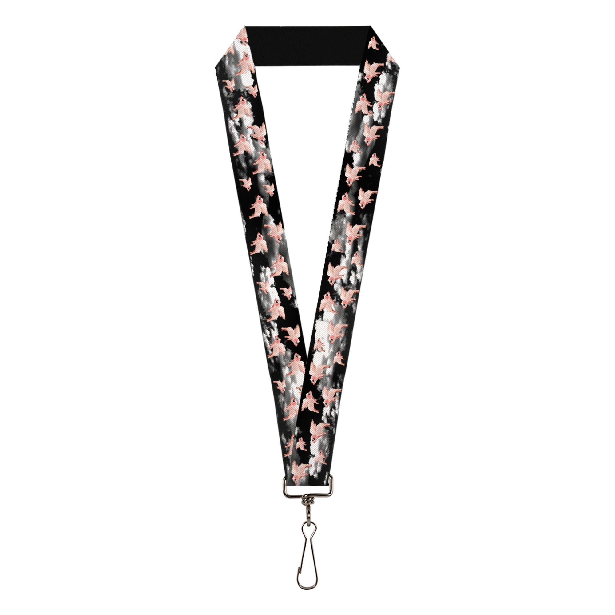 Lanyard - 1.0" - Flying Pigs Black White Pink Lanyards Buckle-Down