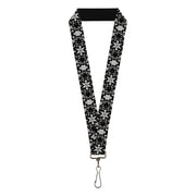 Lanyard - 1.0" - Floral Collage Black Gray White Lanyards Buckle-Down