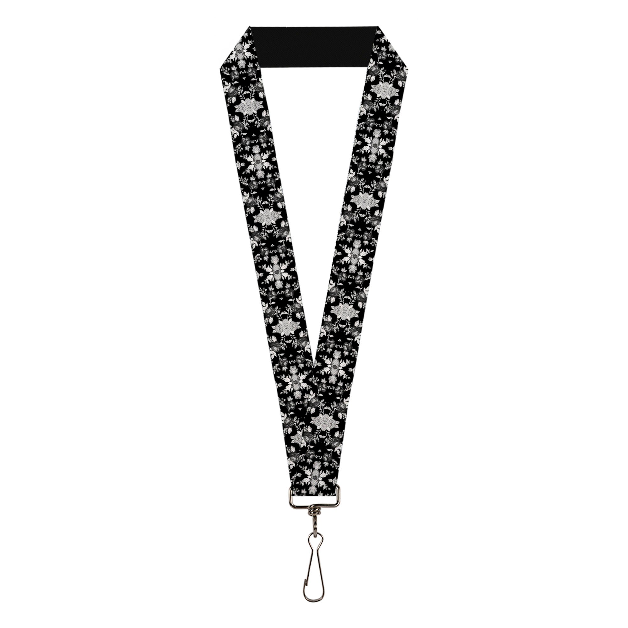 Lanyard - 1.0" - Floral Collage Black Gray White Lanyards Buckle-Down