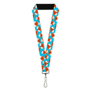 Lanyard - 1.0" - Fox Face Scattered Sky Blue Lanyards Buckle-Down