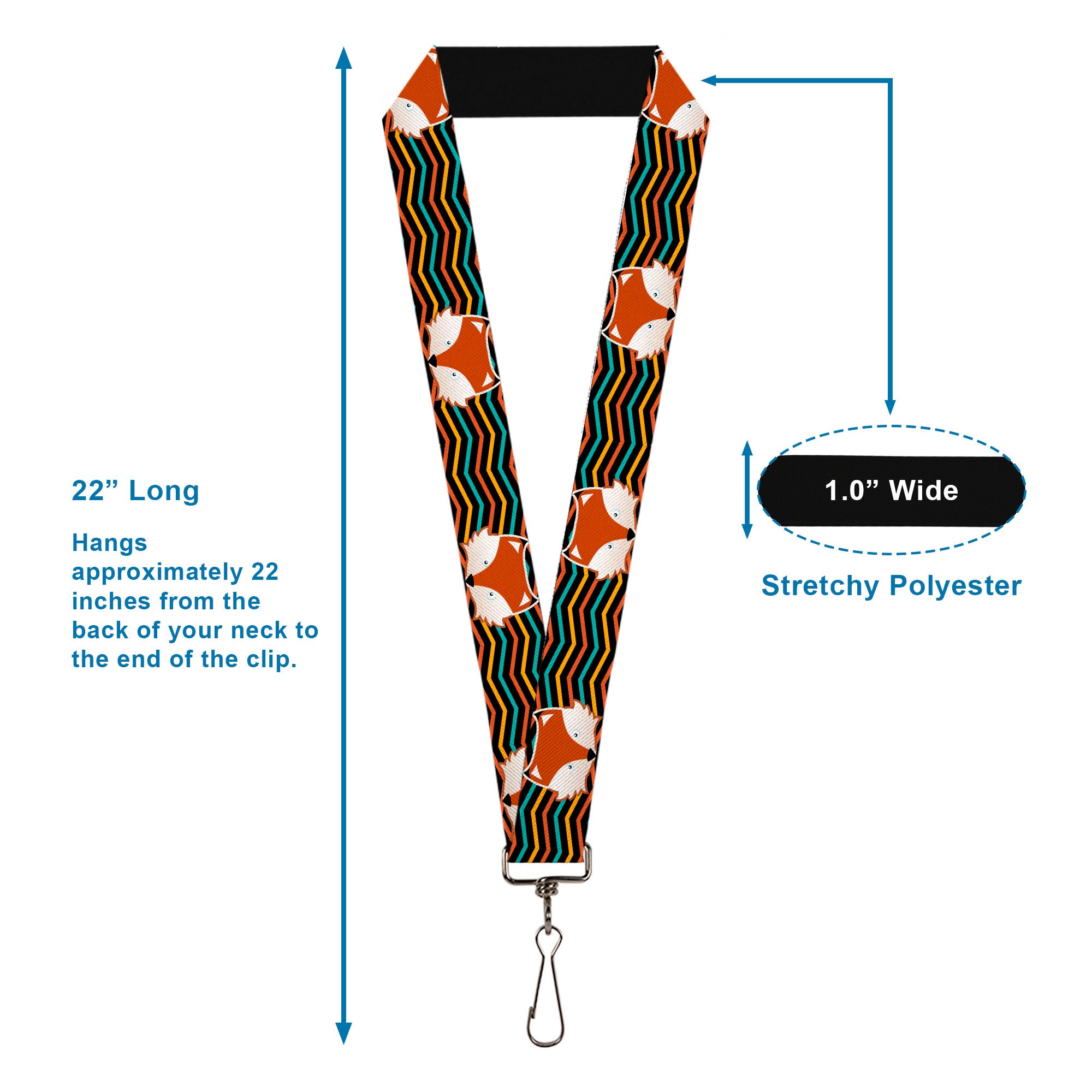Lanyard - 1.0" - Fox Face Stripes Black Multi Color Lanyards Buckle-Down