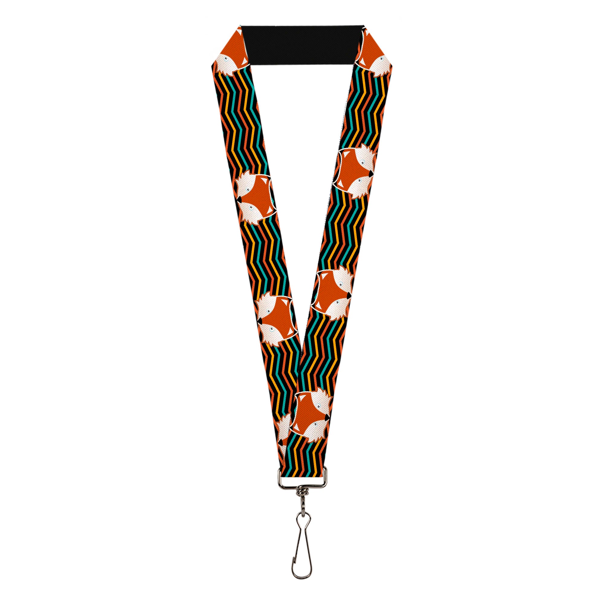 Lanyard - 1.0" - Fox Face Stripes Black Multi Color Lanyards Buckle-Down