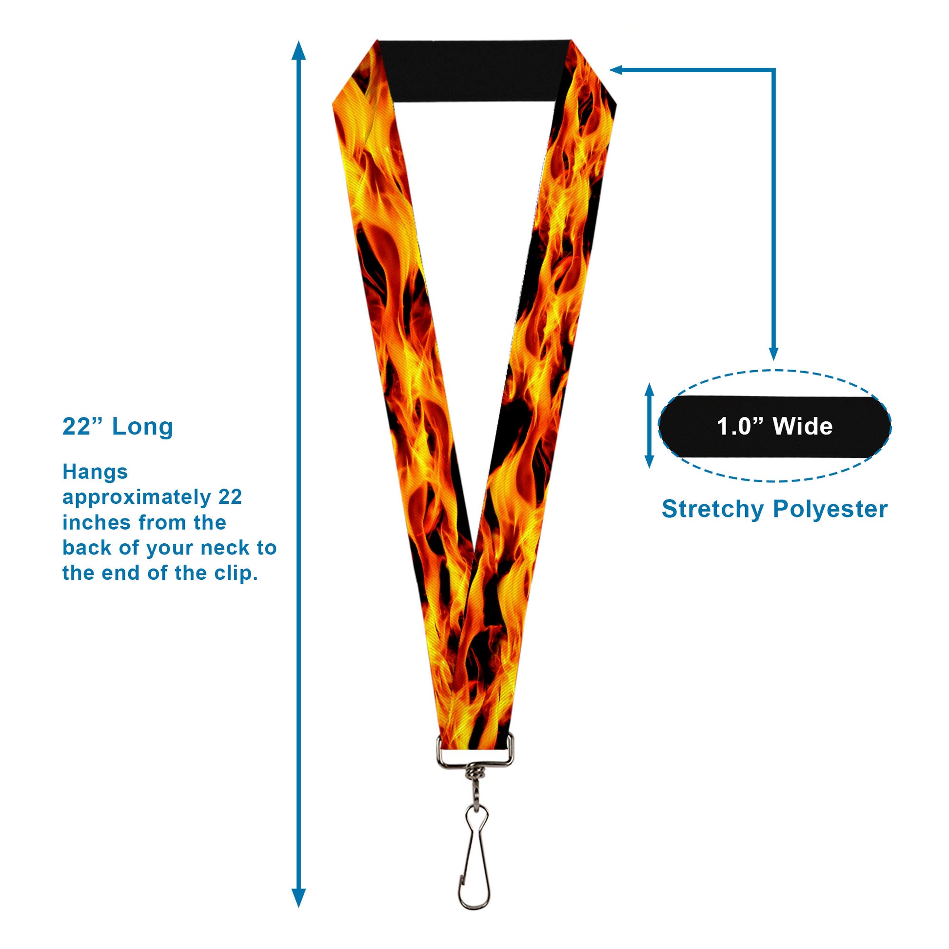 Lanyard - 1.0" - Flames Vivid Black Orange Lanyards Buckle-Down