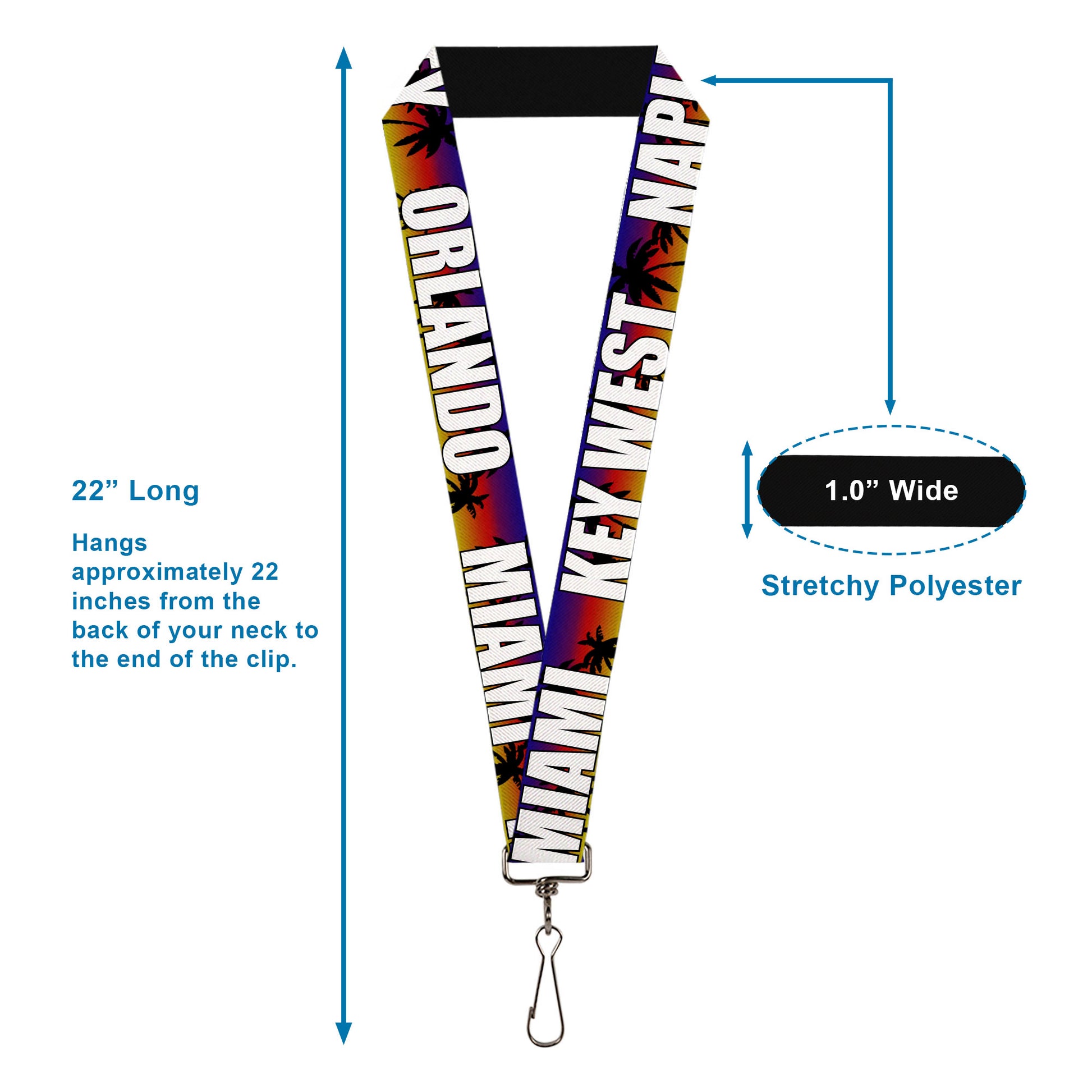 Lanyard - 1.0" - Florida Cities Palm Tree Sunset White Lanyards Buckle-Down