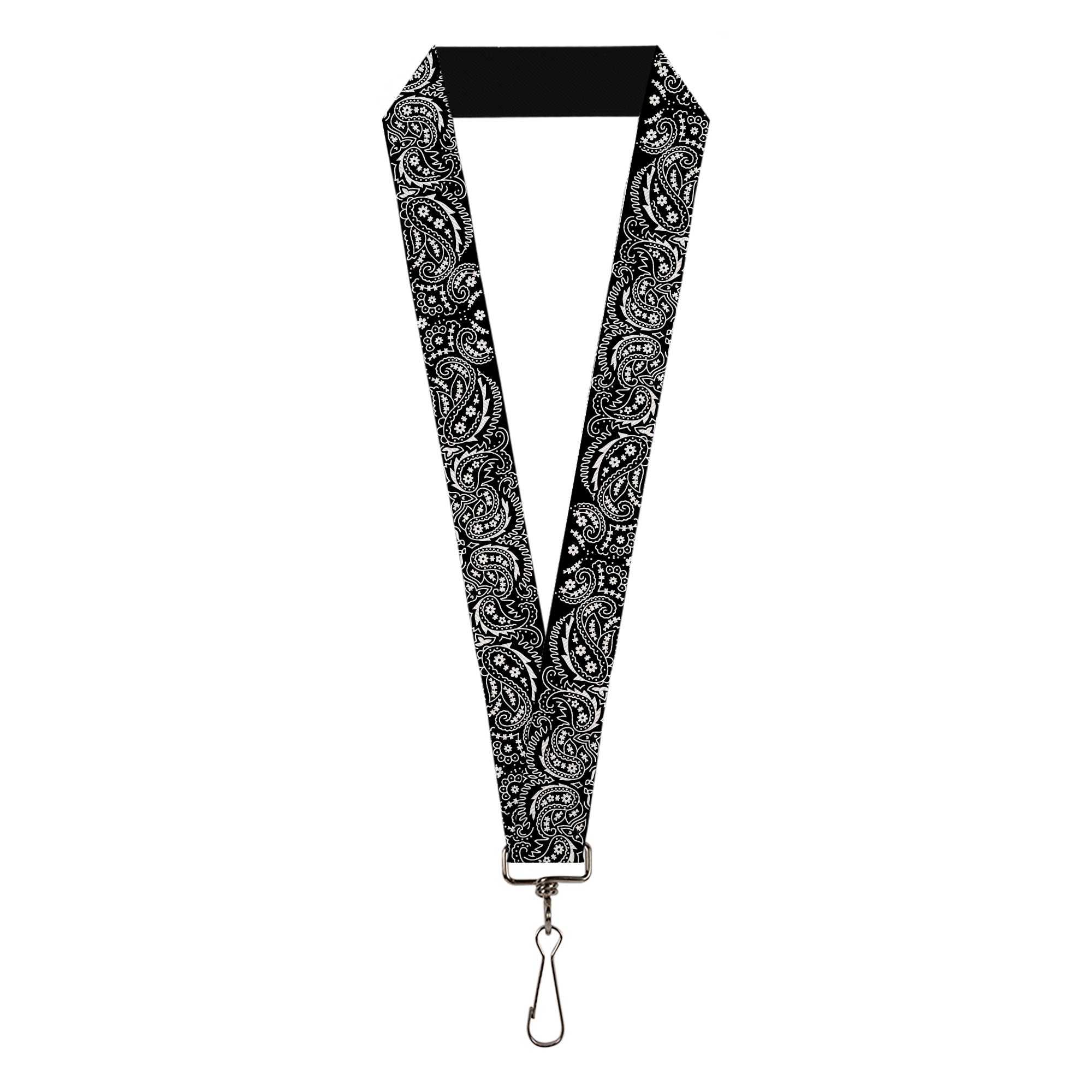 Lanyard - 1.0" - Floral Paisley2 Black White Lanyards Buckle-Down
