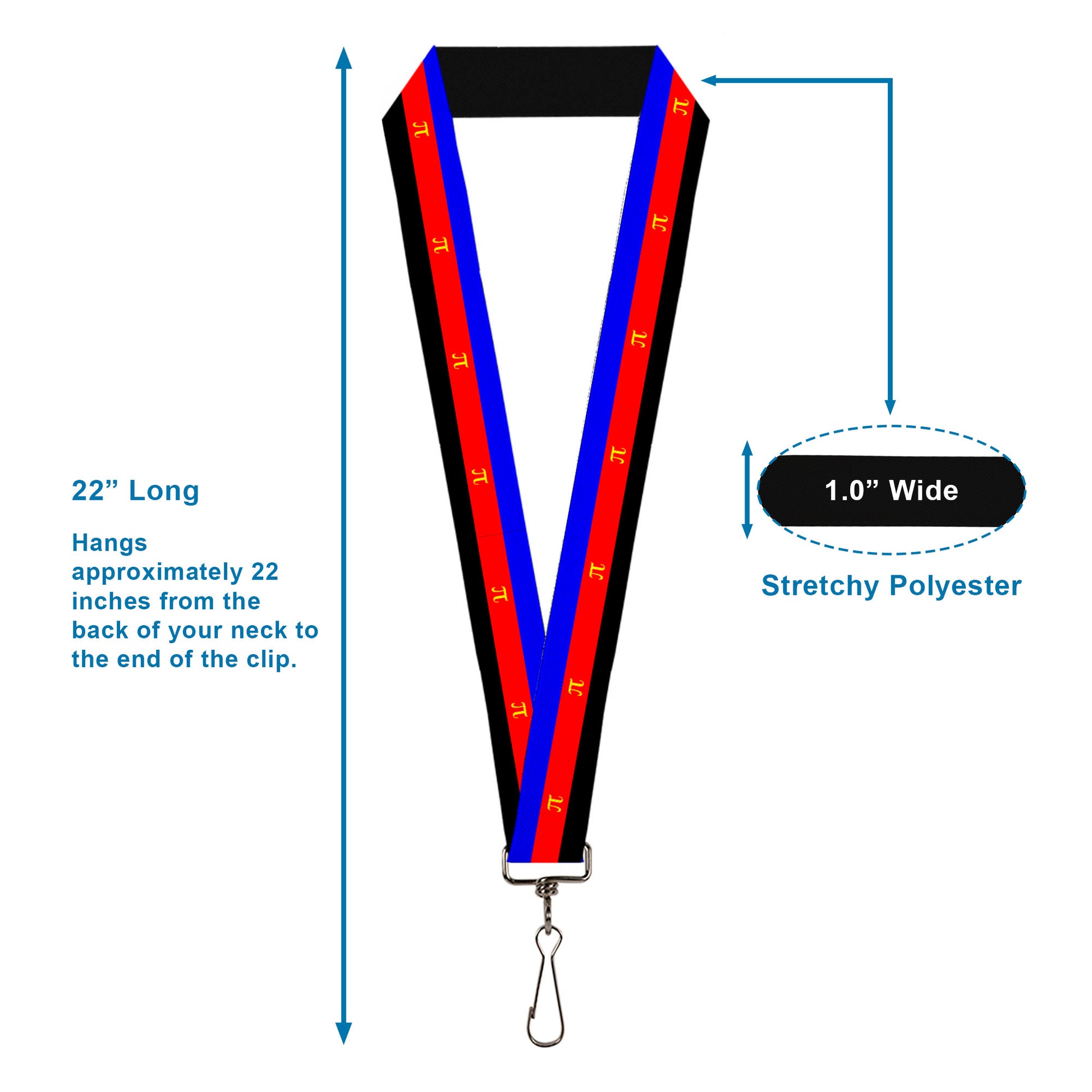 Lanyard - 1.0" - Flag Polyamorous Pi Symbol Blue Red Black Yellow Lanyards Buckle-Down