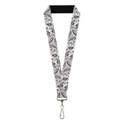 Lanyard - 1.0" - Floral Paisley3 White Black Lanyards Buckle-Down