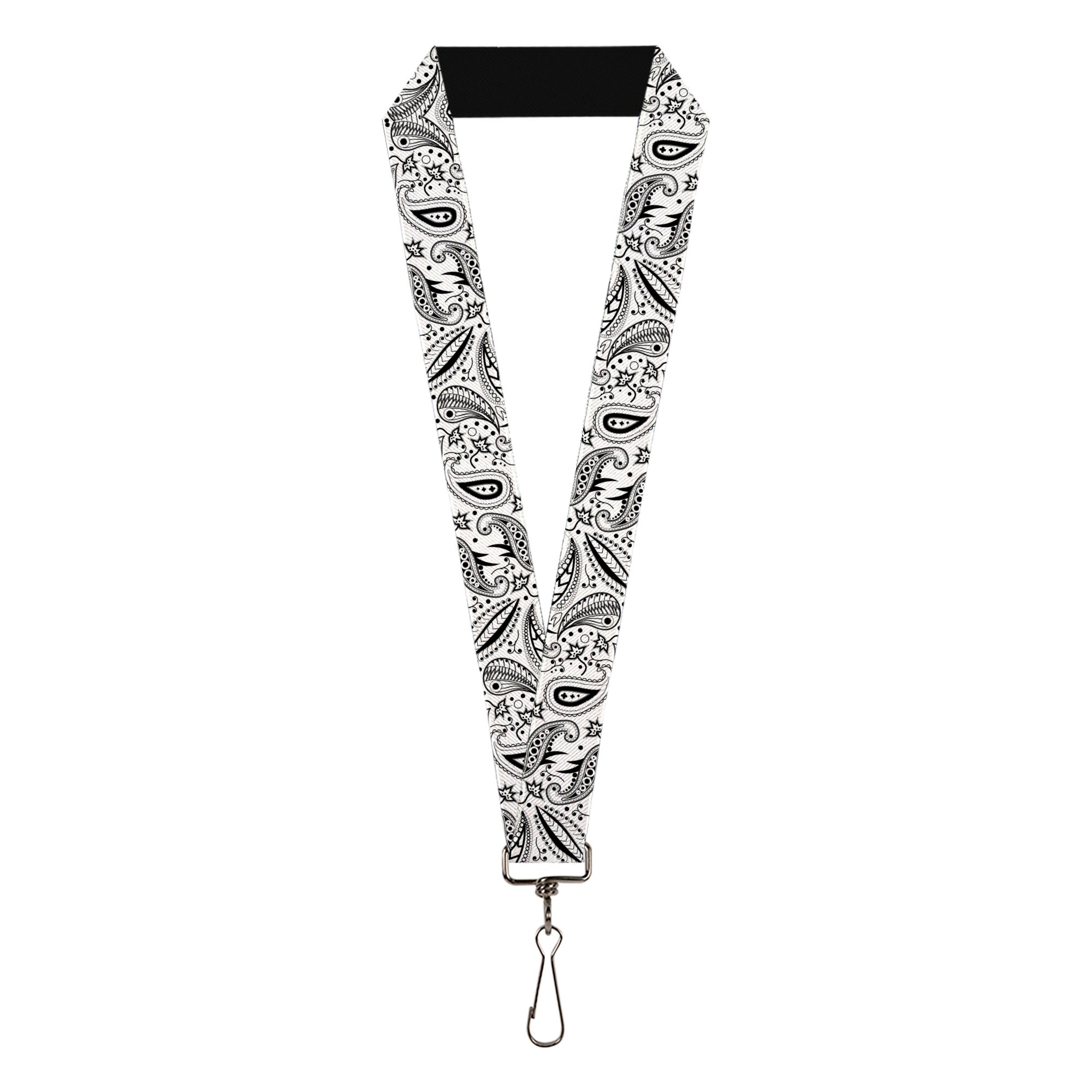 Lanyard - 1.0" - Floral Paisley3 White Black Lanyards Buckle-Down