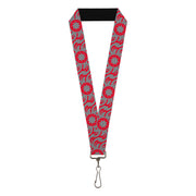 Lanyard - 1.0" - Floral Pinwheel CLOSE-UP Gray Red Lanyards Buckle-Down