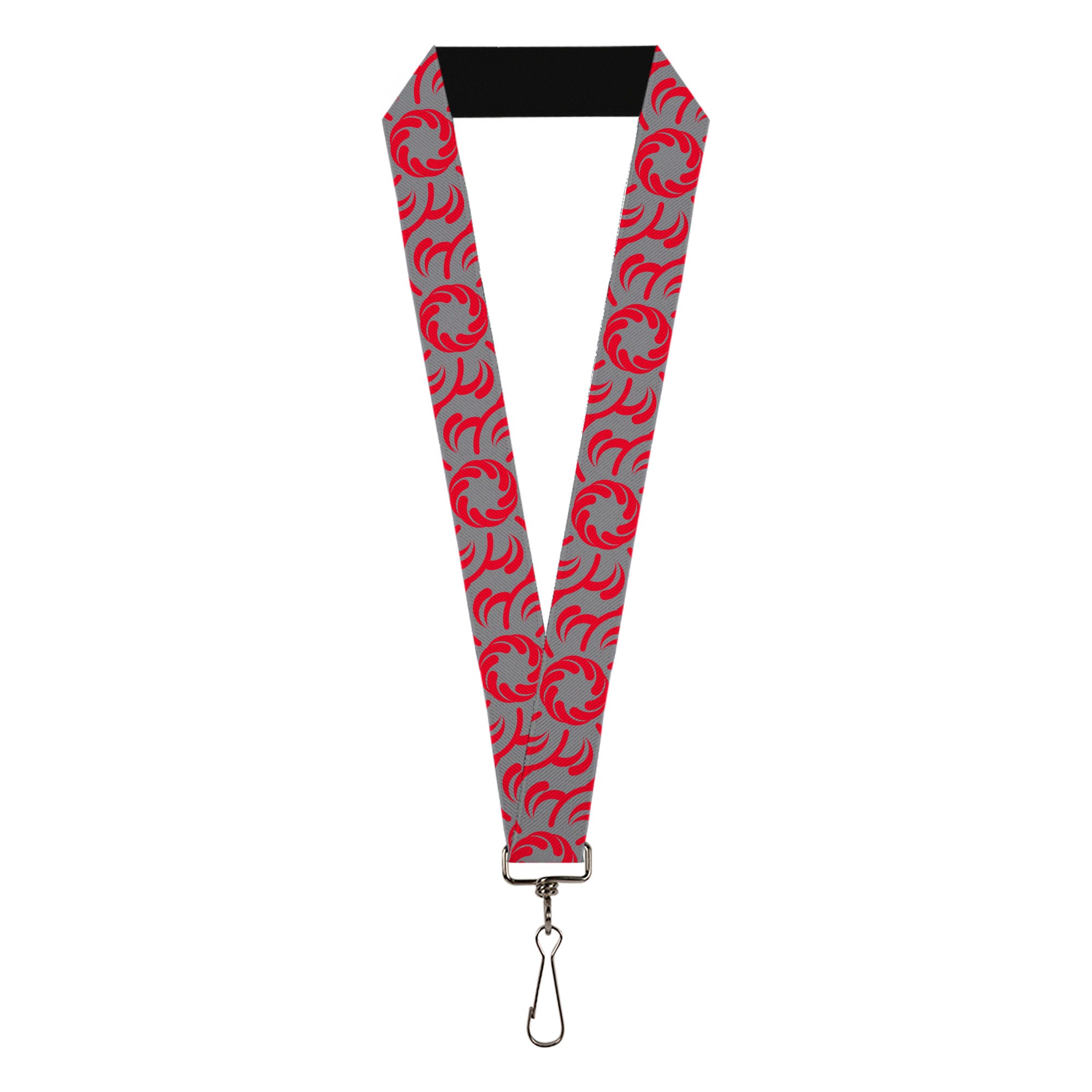Lanyard - 1.0" - Floral Pinwheel CLOSE-UP Gray Red Lanyards Buckle-Down