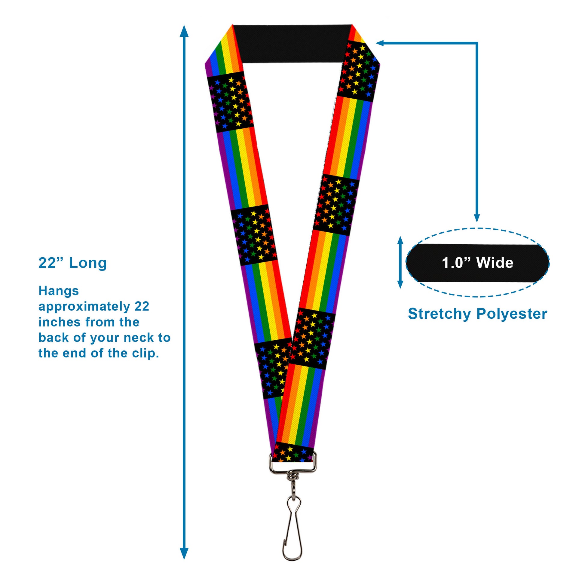 Lanyard - 1.0" - Flag American Pride Rainbow Black Lanyards Buckle-Down