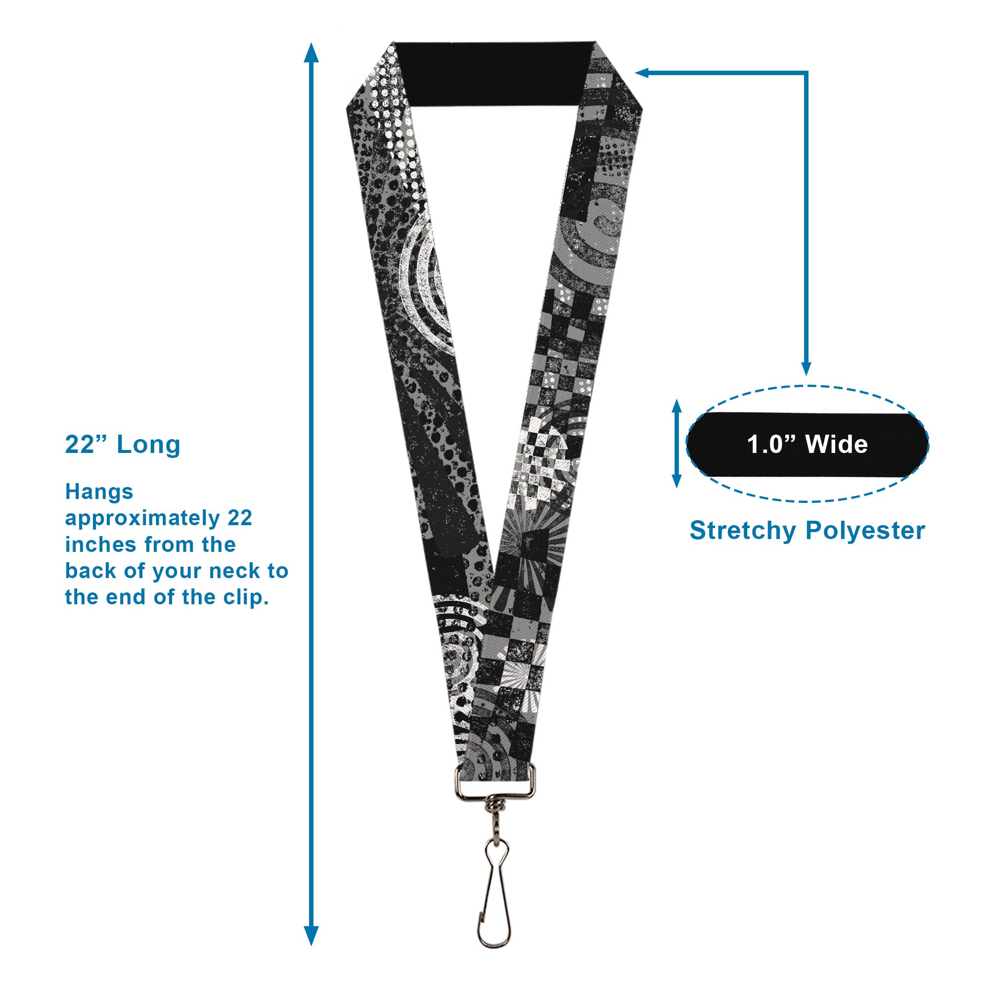 Lanyard - 1.0" - Grunge Chaos Black White Lanyards Buckle-Down