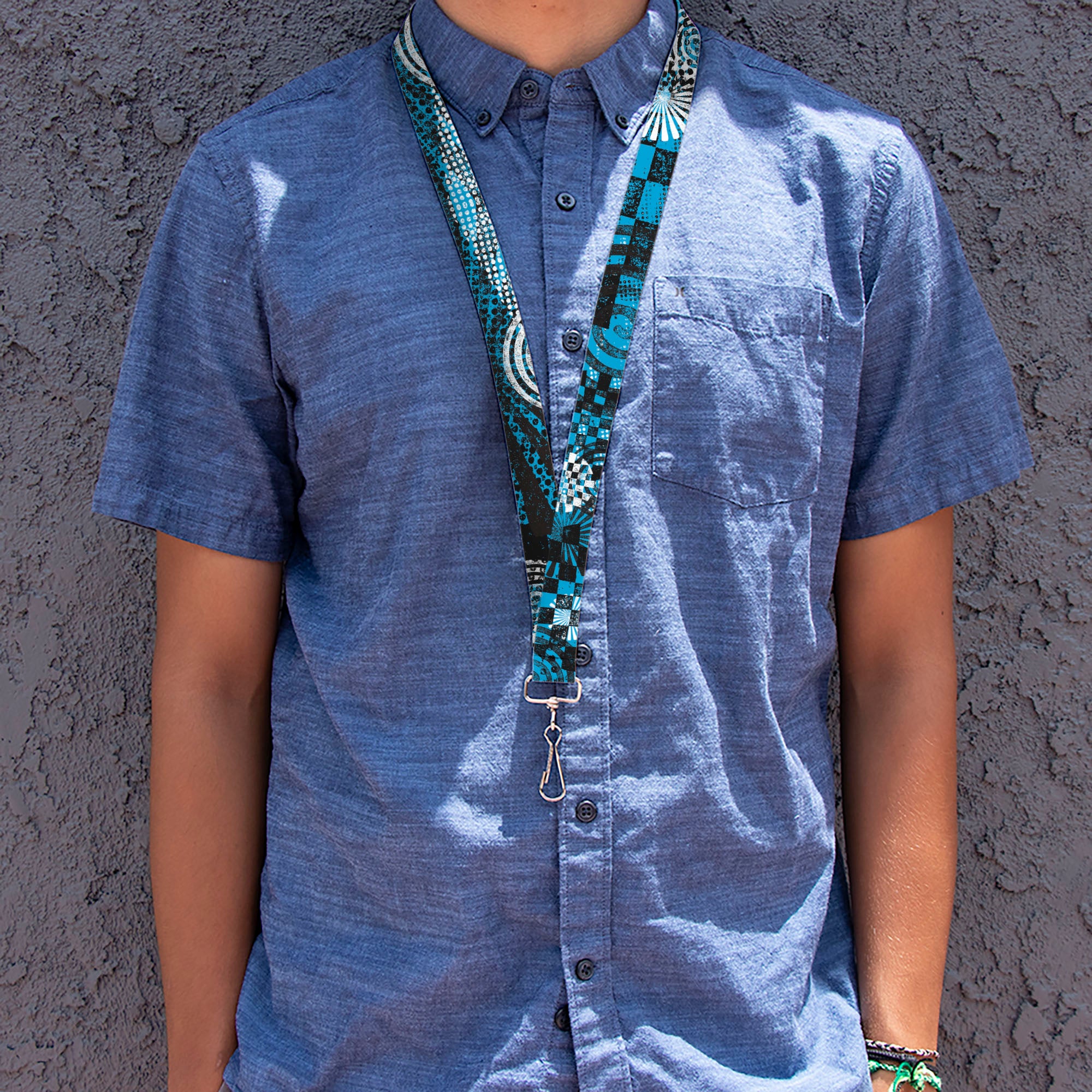 Lanyard - 1.0" - Grunge Chaos Blue Lanyards Buckle-Down