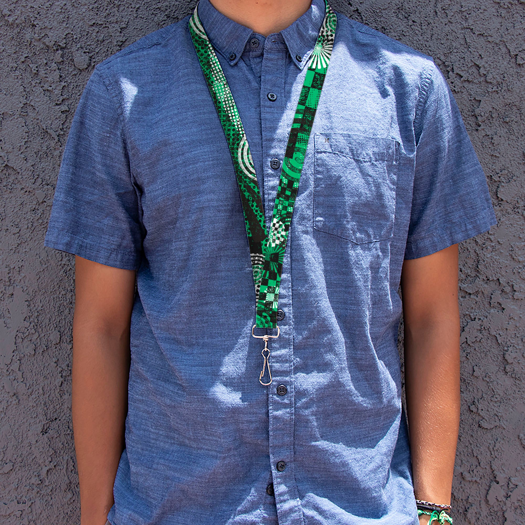 Lanyard - 1.0" - Grunge Chaos Green Lanyards Buckle-Down