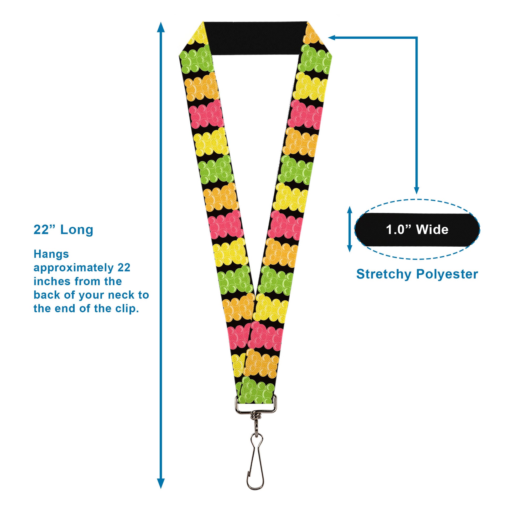 Lanyard - 1.0" - Gummy Bears Cartoon Black Red Yellow Green Lanyards Buckle-Down