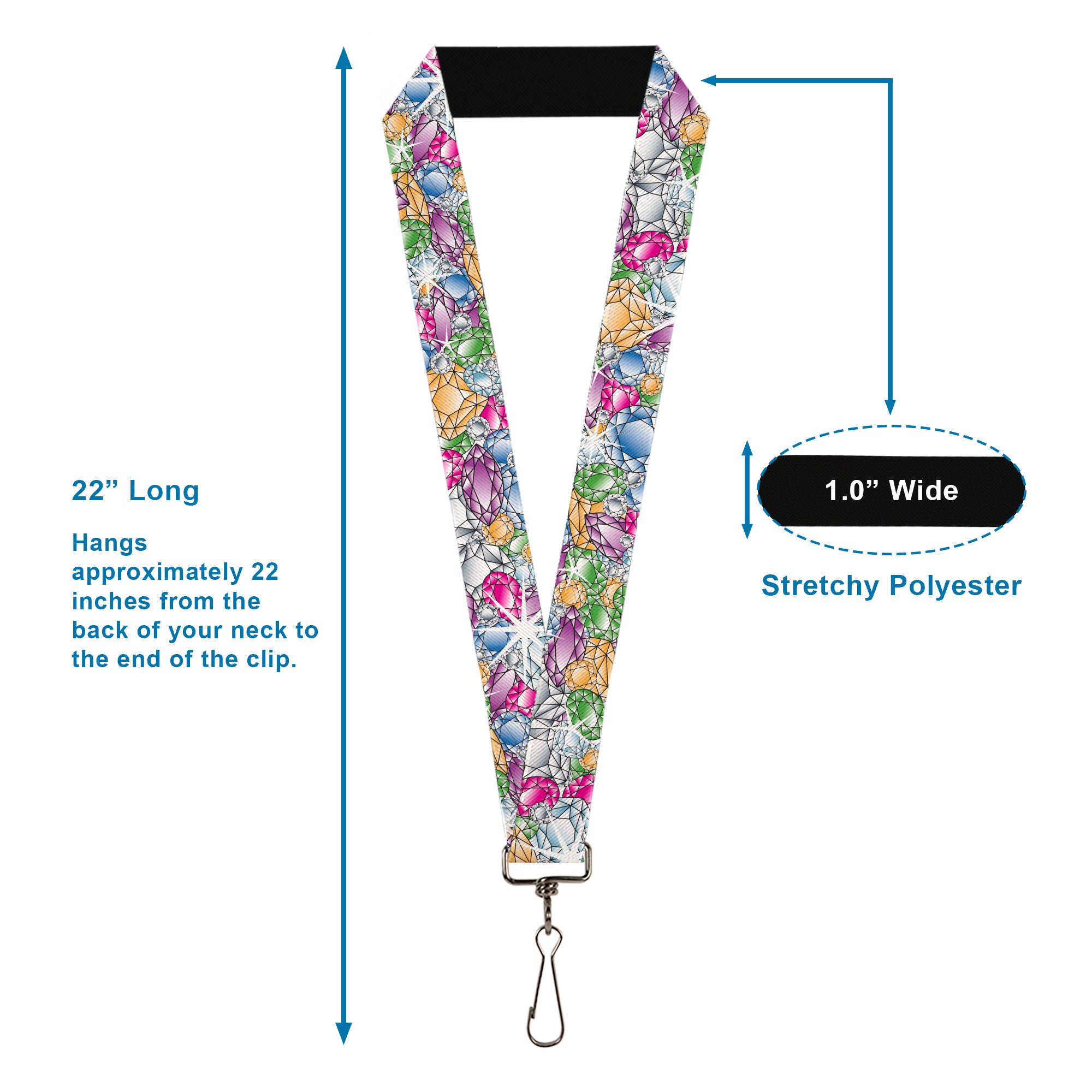 Lanyard - 1.0" - Gems Stacked Multi Color Lanyards Buckle-Down