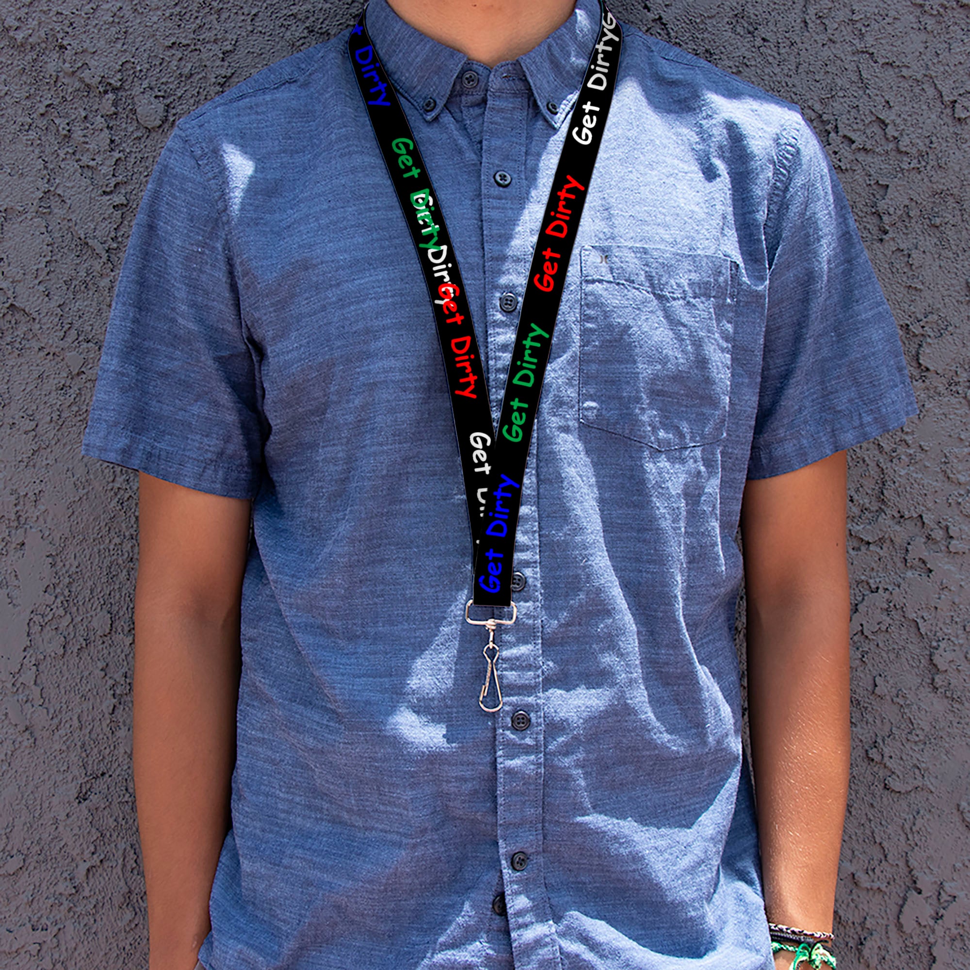 Lanyard - 1.0" - GET DIRTY Black White Blue Green Red Lanyards Buckle-Down