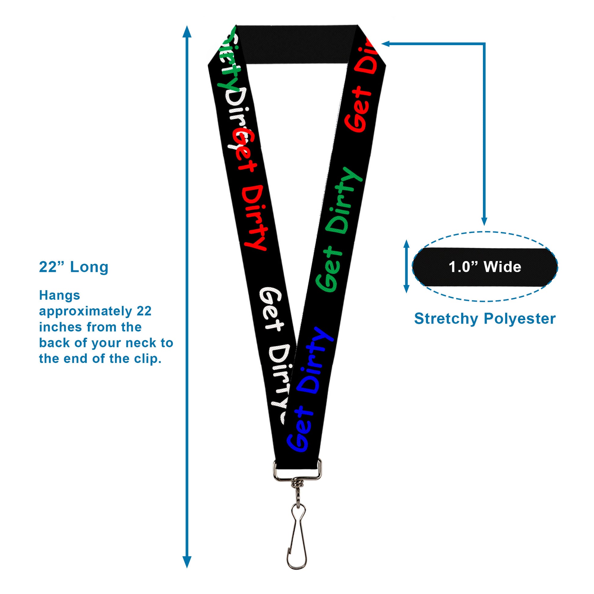 Lanyard - 1.0" - GET DIRTY Black White Blue Green Red Lanyards Buckle-Down