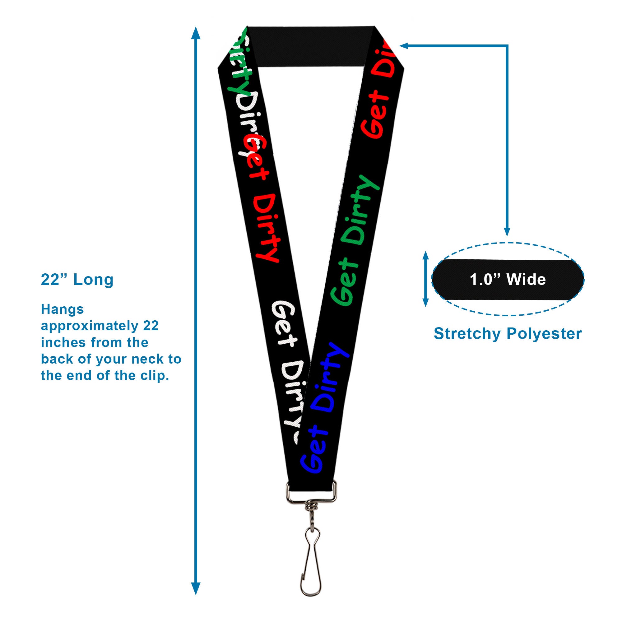 Lanyard - 1.0" - GET DIRTY Black White Blue Green Red Lanyards Buckle-Down