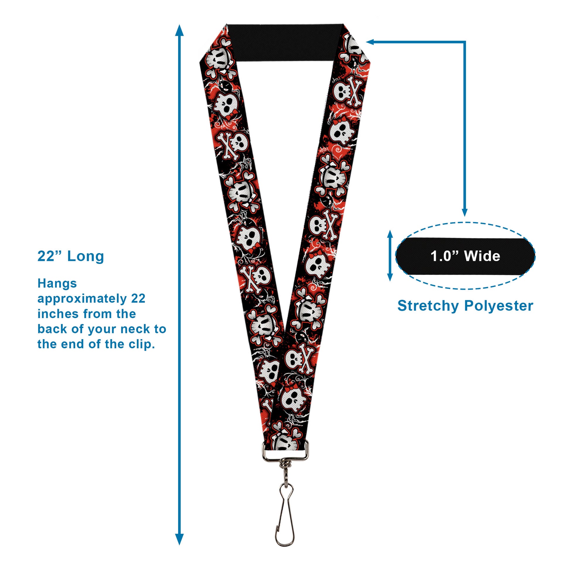 Lanyard - 1.0" - Girlie Skull Black Red Lanyards Buckle-Down