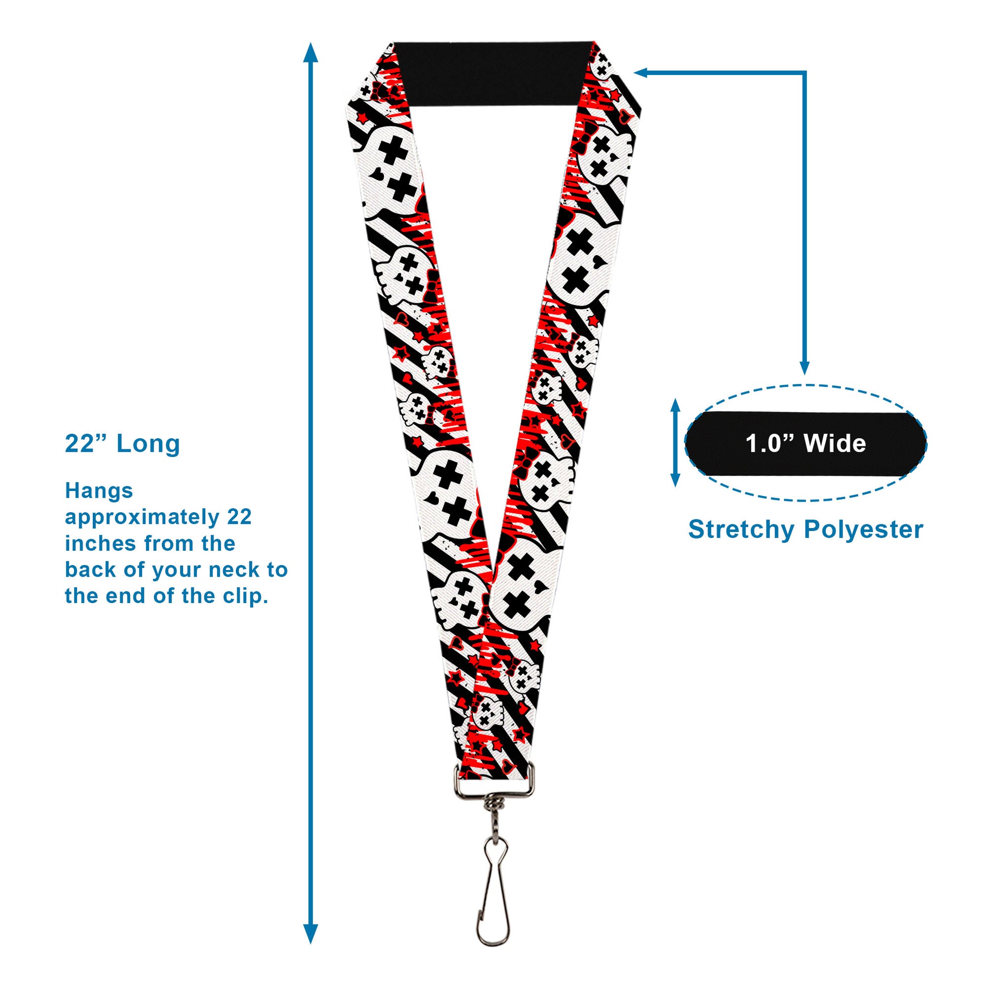 Lanyard - 1.0" - Girlie Skull Black White w Red Paint Drips Lanyards Buckle-Down