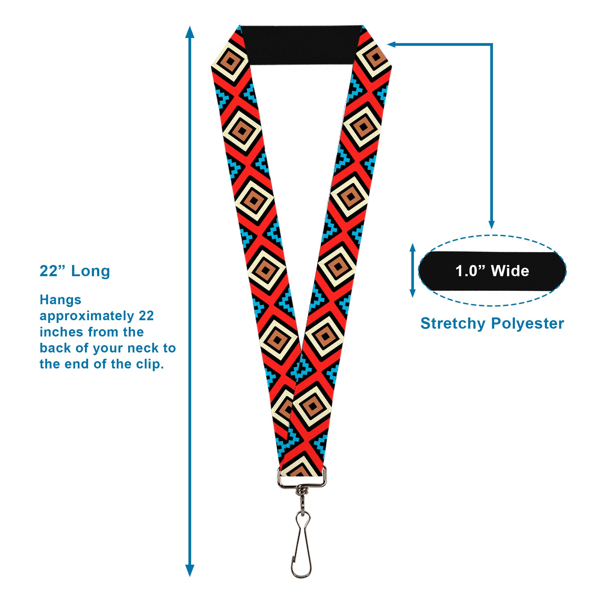 Lanyard - 1.0" - Geometric1 Black Red Tan Brown Baby Blue Lanyards Buckle-Down