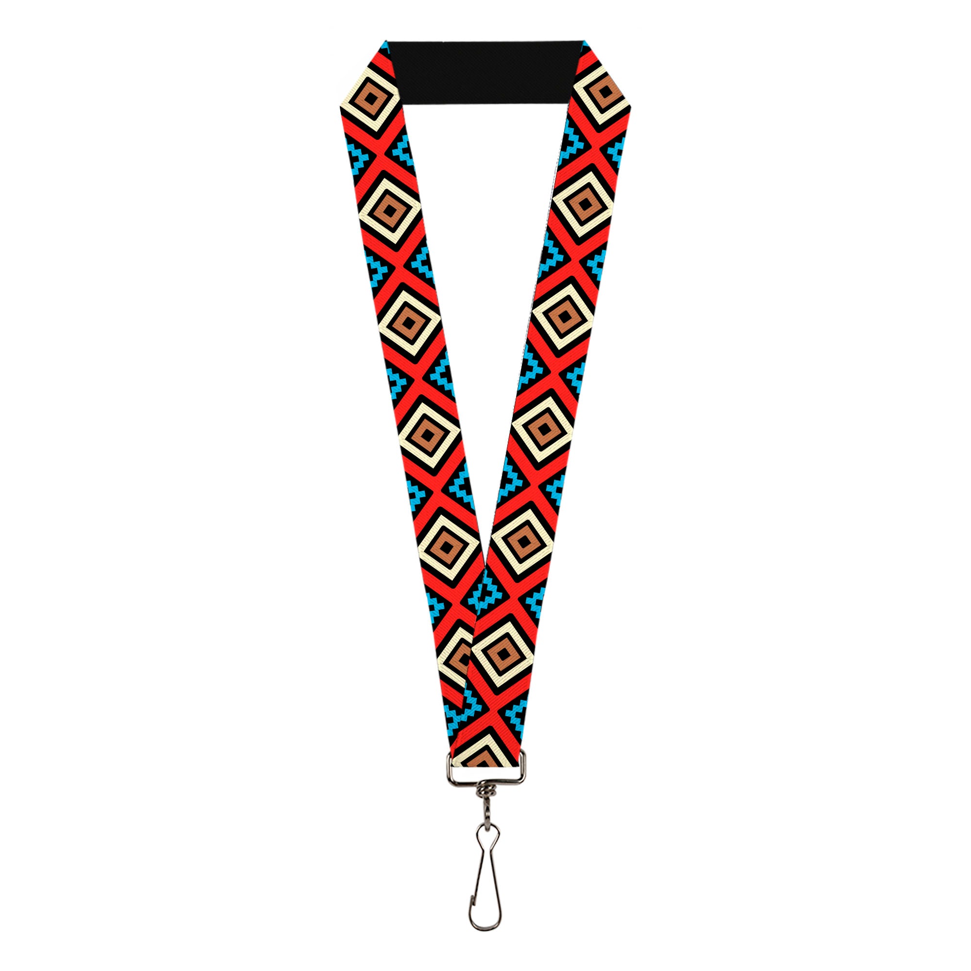 Lanyard - 1.0" - Geometric1 Black Red Tan Brown Baby Blue Lanyards Buckle-Down
