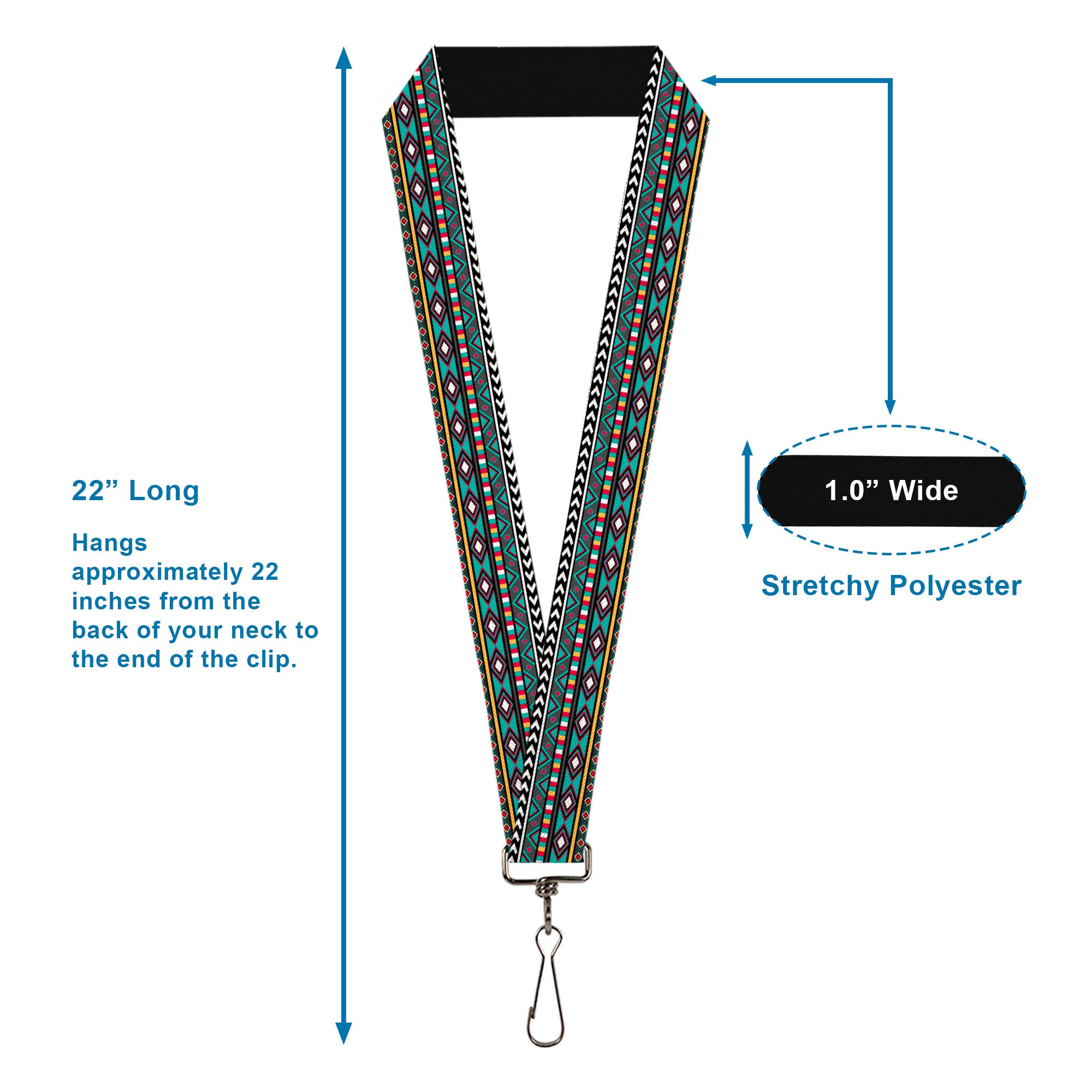 Lanyard - 1.0" - Geometric5 Gray Teal White Pink Yellow Lanyards Buckle-Down