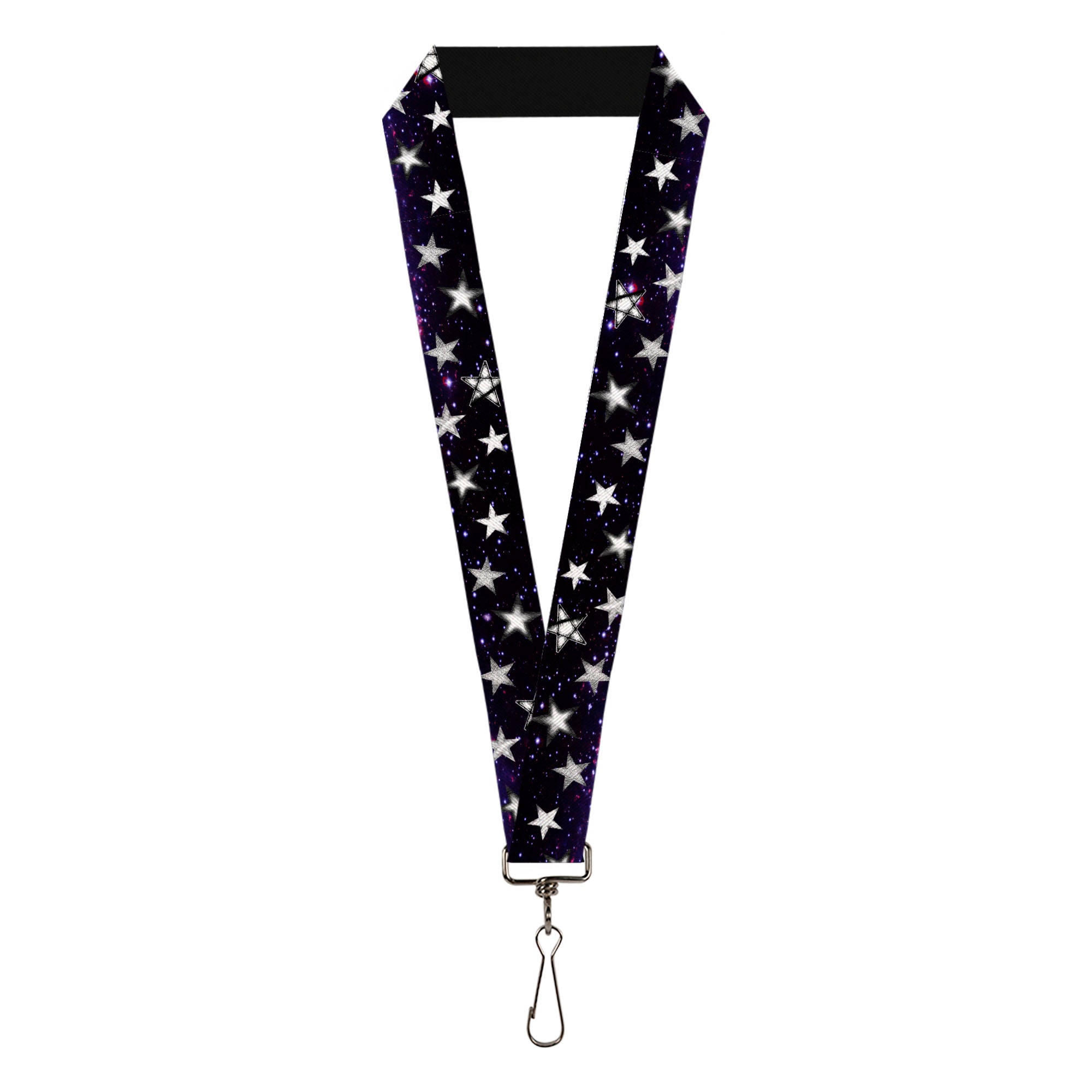 Lanyard - 1.0" - Glowing Stars in Space Black Purple White Lanyards Buckle-Down
