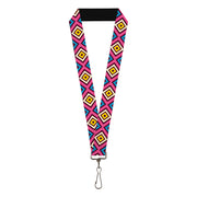 Lanyard - 1.0" - Geometric1 Burgundy Pink Tan Yellow Baby Blue Lanyards Buckle-Down
