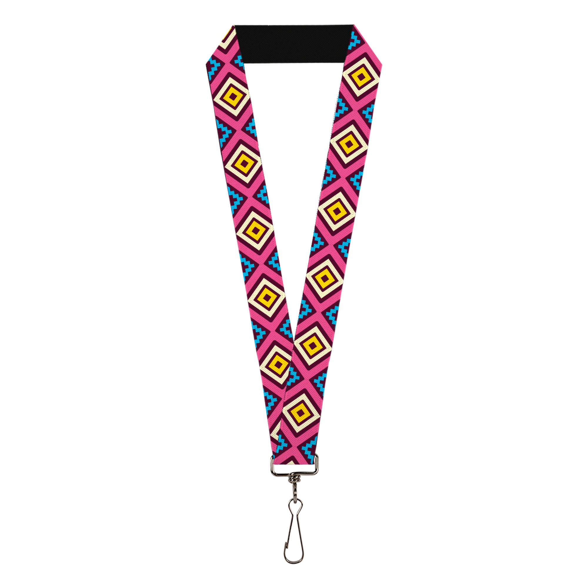 Lanyard - 1.0" - Geometric1 Burgundy Pink Tan Yellow Baby Blue Lanyards Buckle-Down