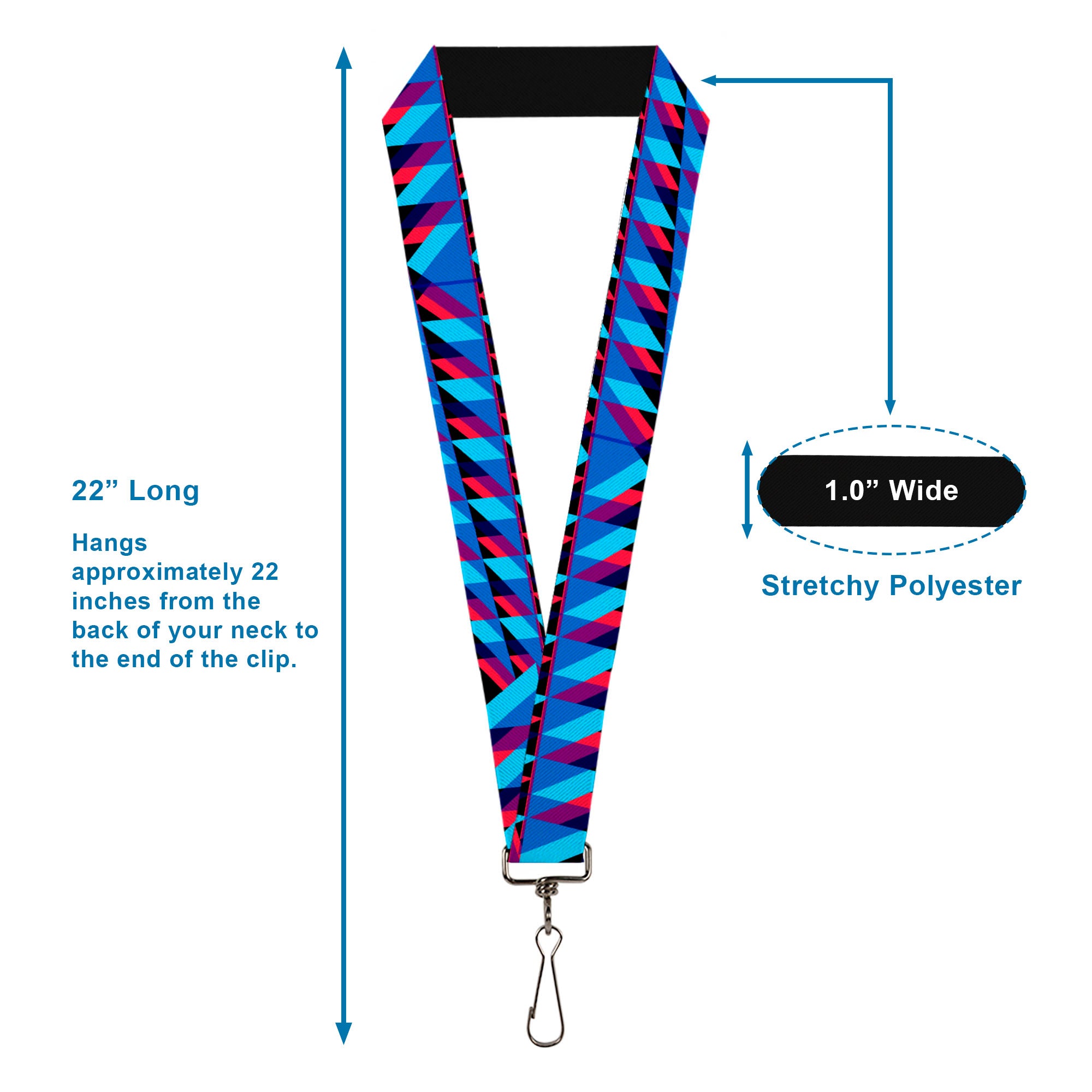 Lanyard - 1.0" - Geometric Peaks Blues Purple Red Lanyards Buckle-Down