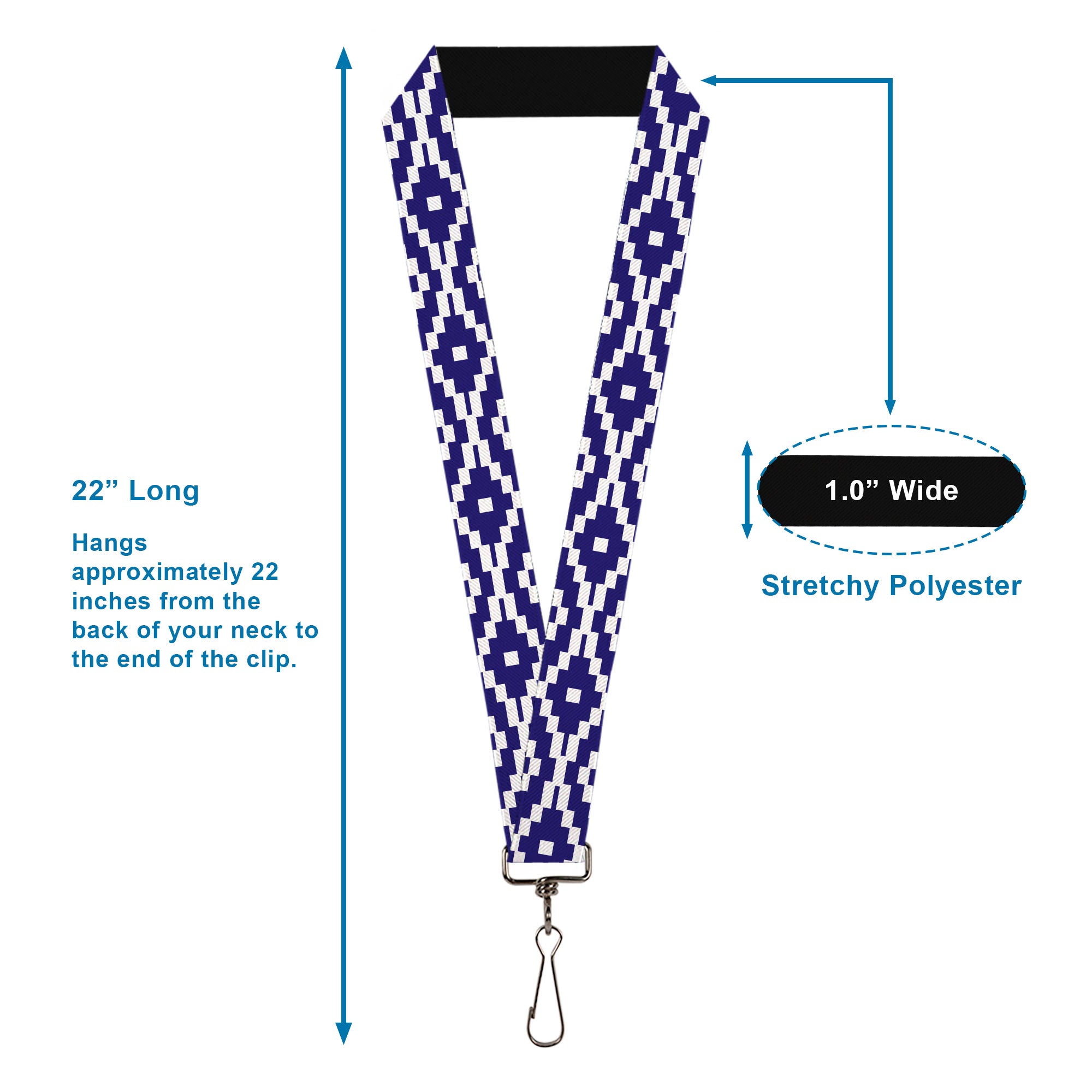 Lanyard - 1.0" - Geometric Diamond Blue White Lanyards Buckle-Down