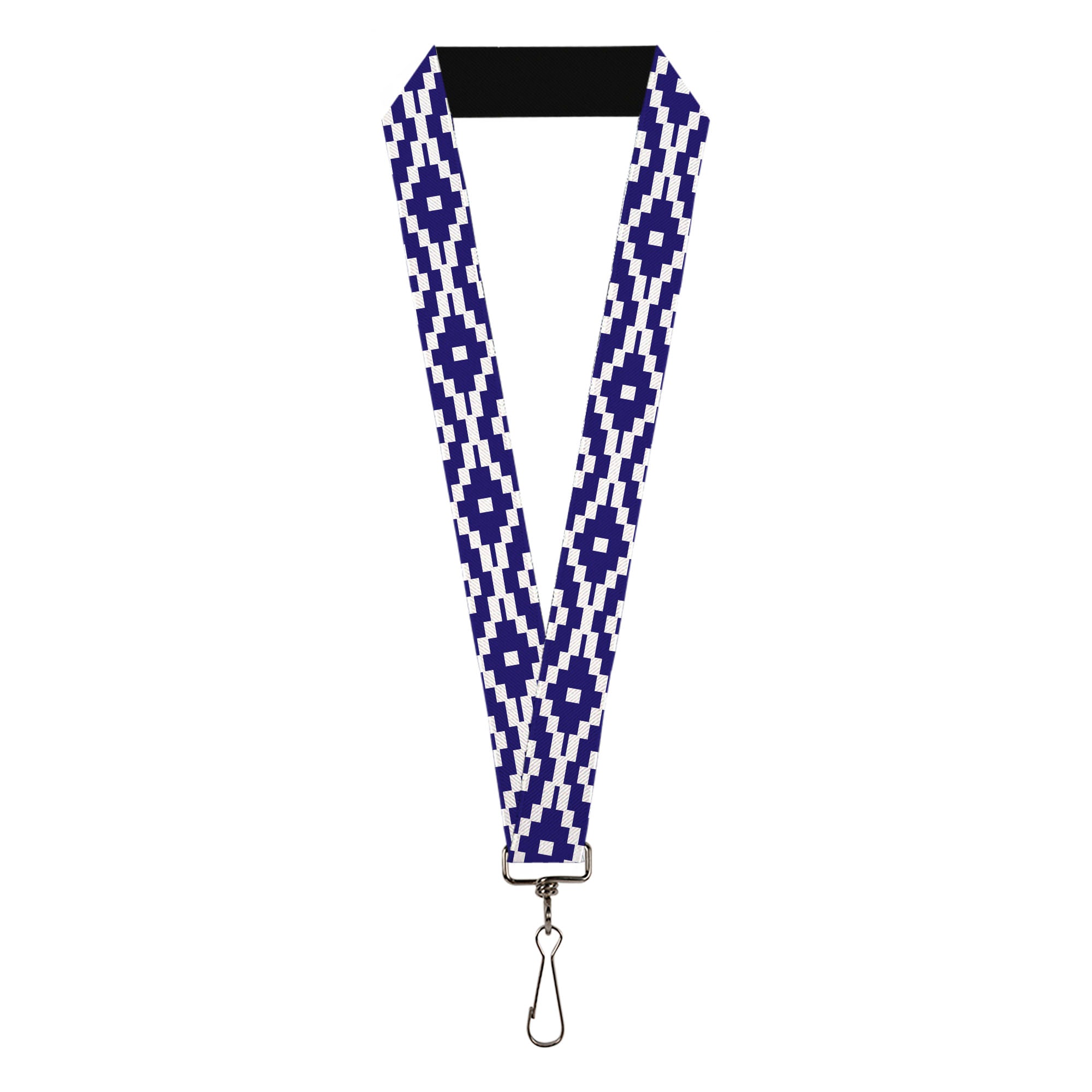 Lanyard - 1.0" - Geometric Diamond Blue White Lanyards Buckle-Down