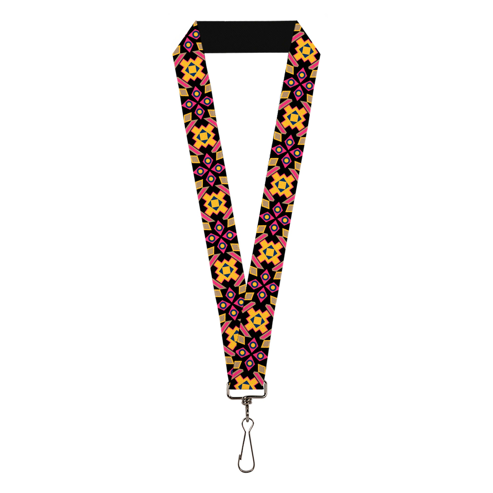Lanyard - 1.0" - Geometric Sunburst Black Pink Yellow Blue Lanyards Buckle-Down