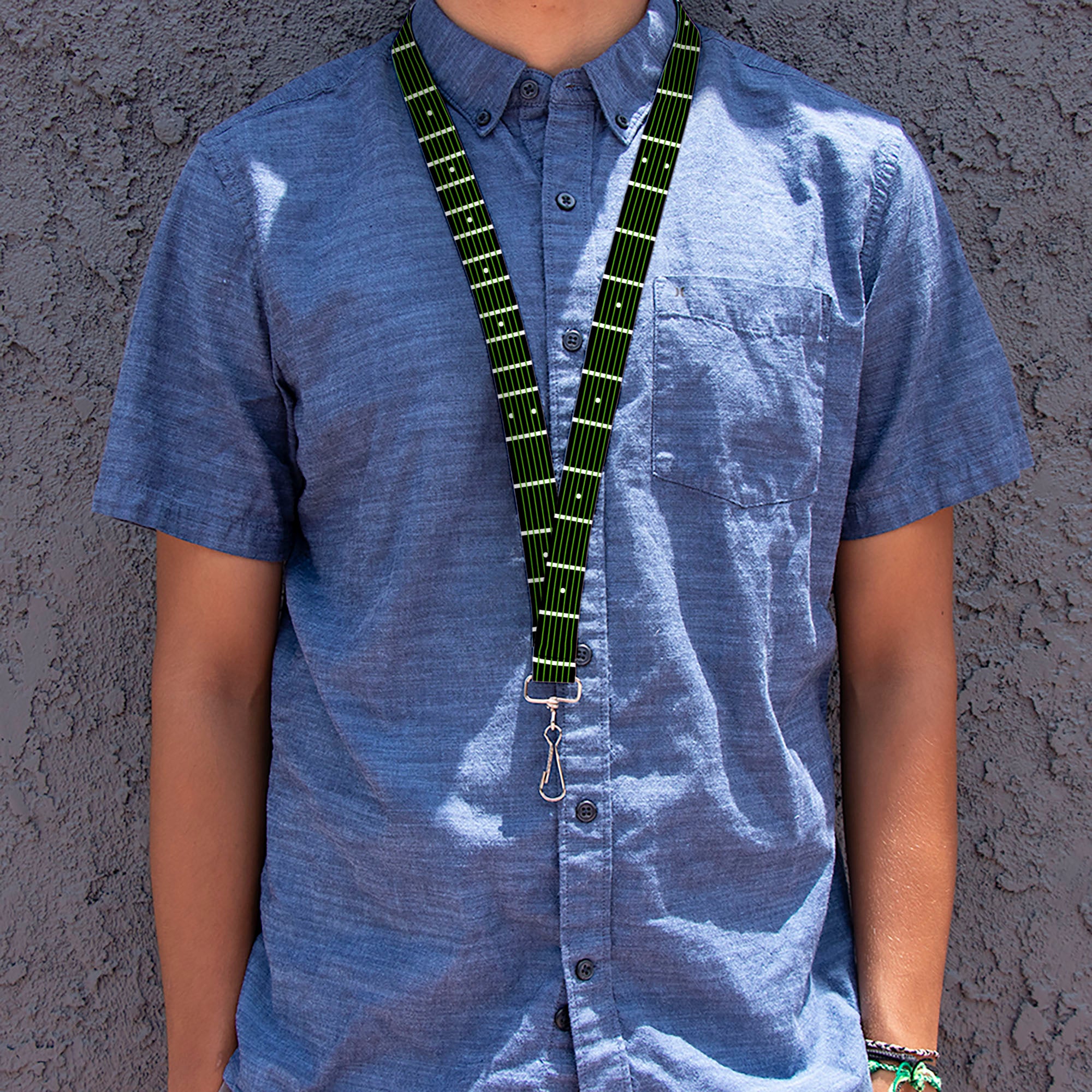 Lanyard - 1.0" - Guitar Neck Black White Lime Green Lanyards Buckle-Down