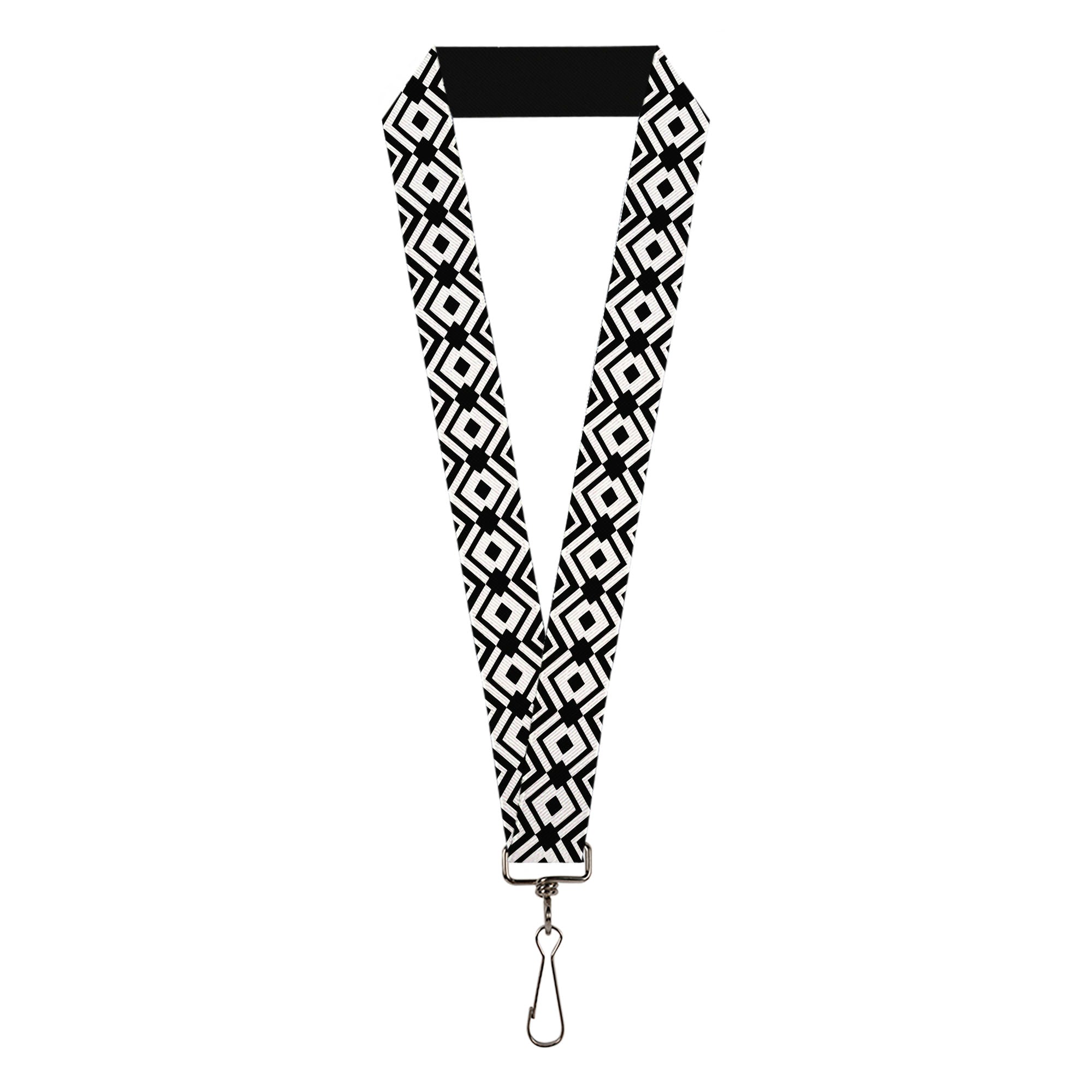 Lanyard - 1.0" - Geometric Diamond2 Black White Black Lanyards Buckle-Down