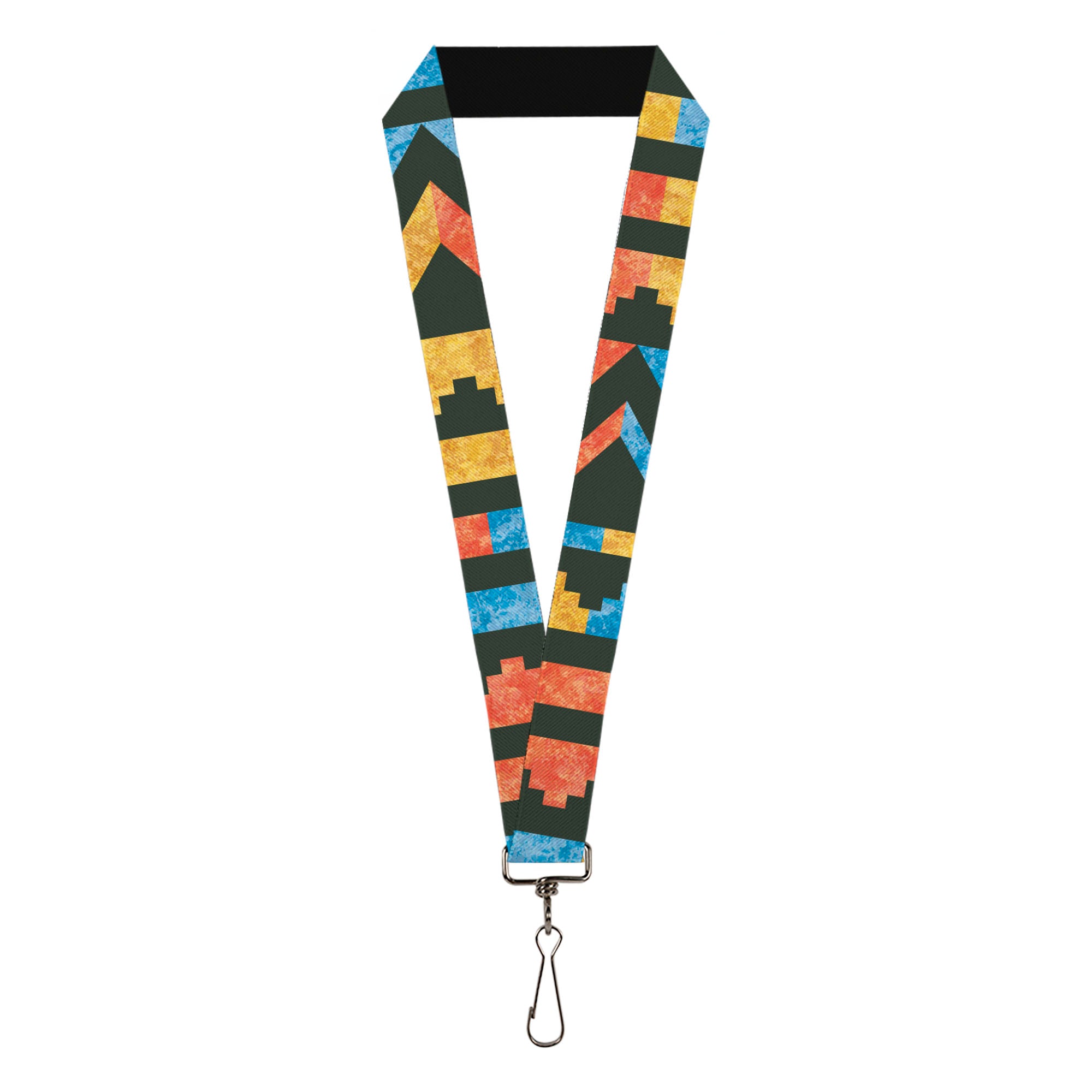Lanyard - 1.0" - Geometric8 Charcoal Orange Gold Blue Lanyards Buckle-Down